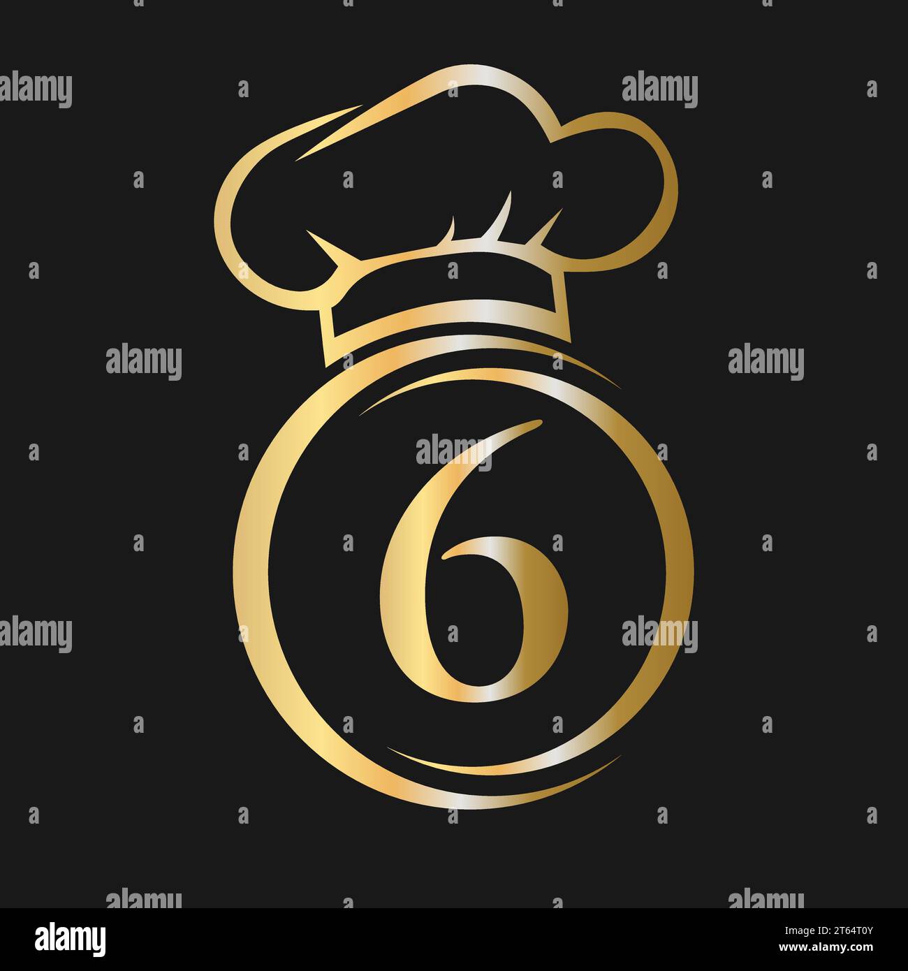 Lettre initiale 6 modèle de logo de restaurant. Concept de logo de restaurant avec signe vectoriel de symbole de chapeau de chef Illustration de Vecteur
