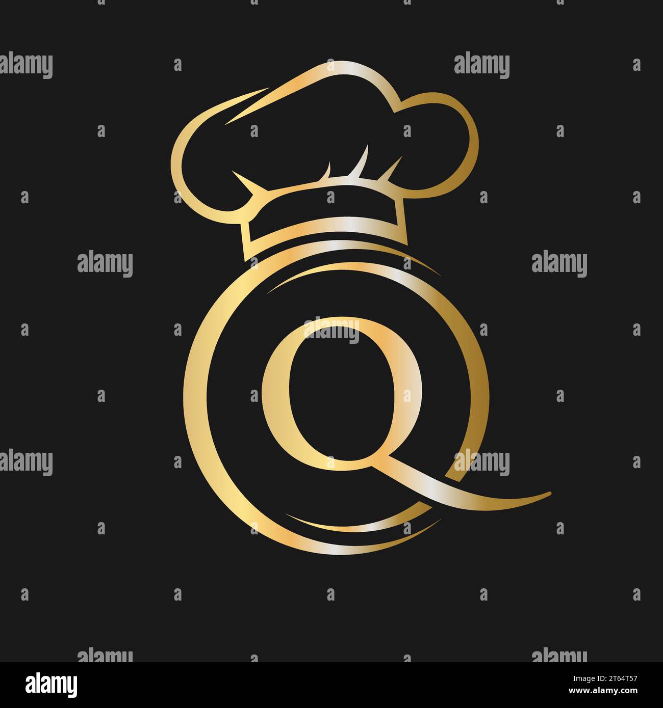Lettre initiale Q modèle de logo de restaurant. Concept de logo de restaurant avec signe vectoriel de symbole de chapeau de chef Illustration de Vecteur