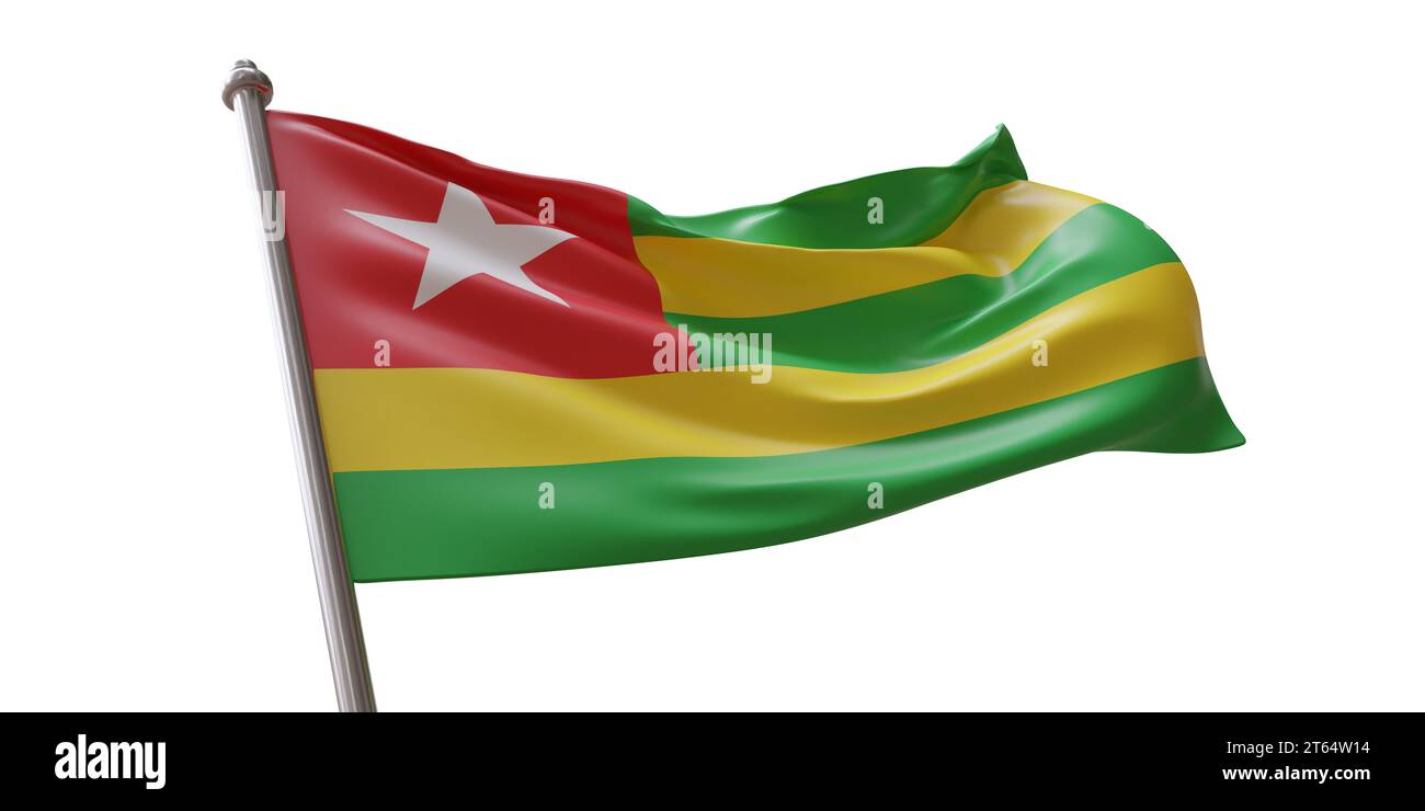 Drapeau Togo agitant isolé sur fond transparent blanc Banque D'Images