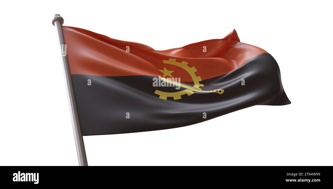 Drapeau de l'Angola ondulant isolé sur fond transparent blanc Banque D'Images