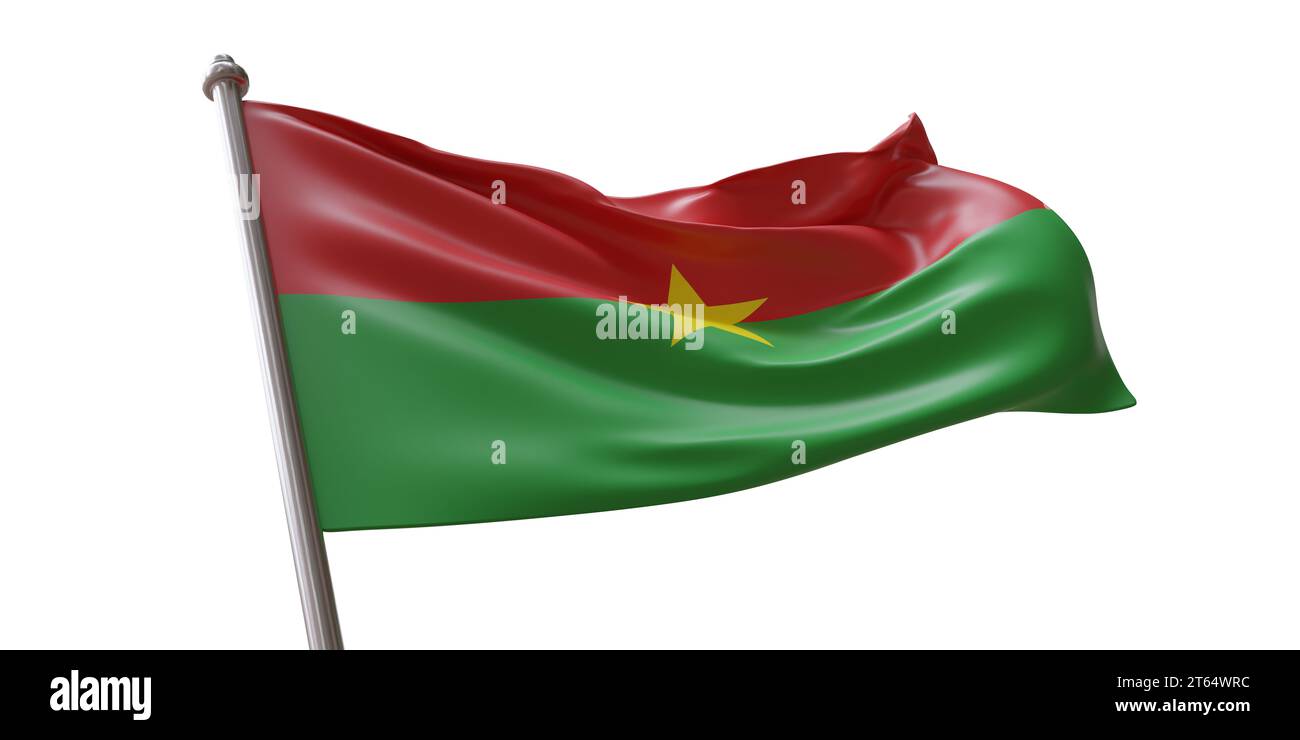 Drapeau du Burkina Faso agitant isolé sur fond transparent blanc Banque D'Images
