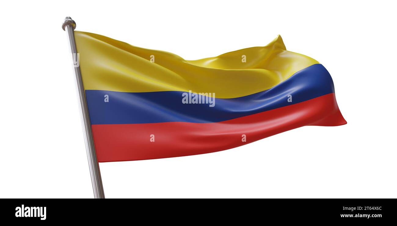 Drapeau de Colombie agitant isolé sur fond transparent blanc Banque D'Images