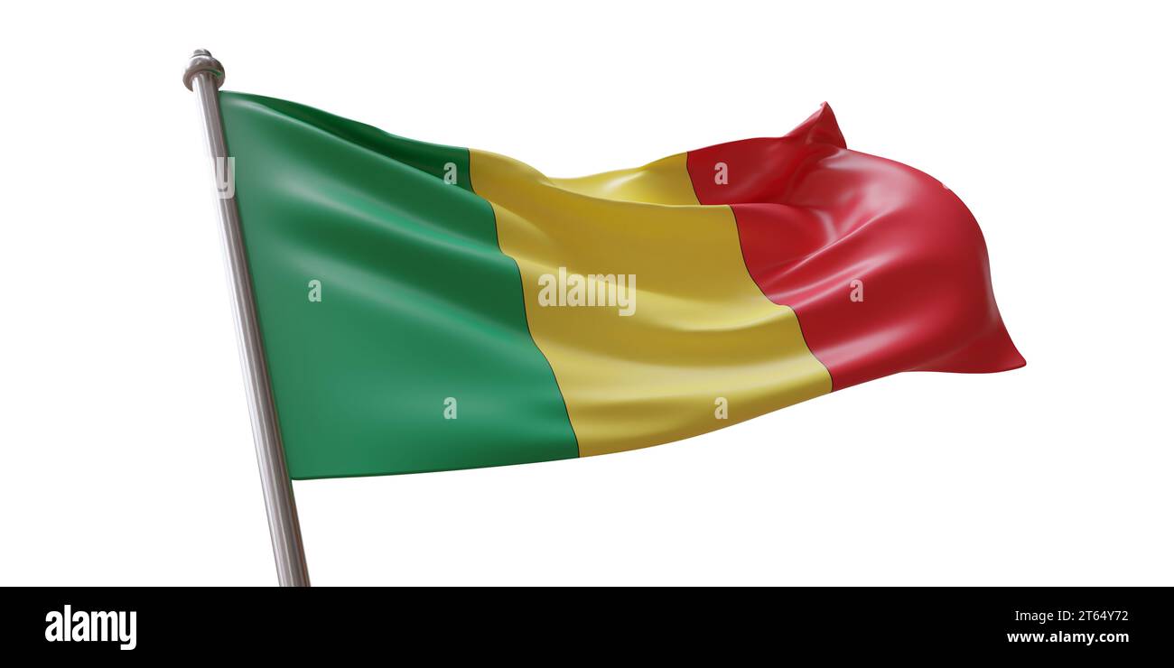 Drapeau Mali agitant isolé sur fond transparent blanc Banque D'Images