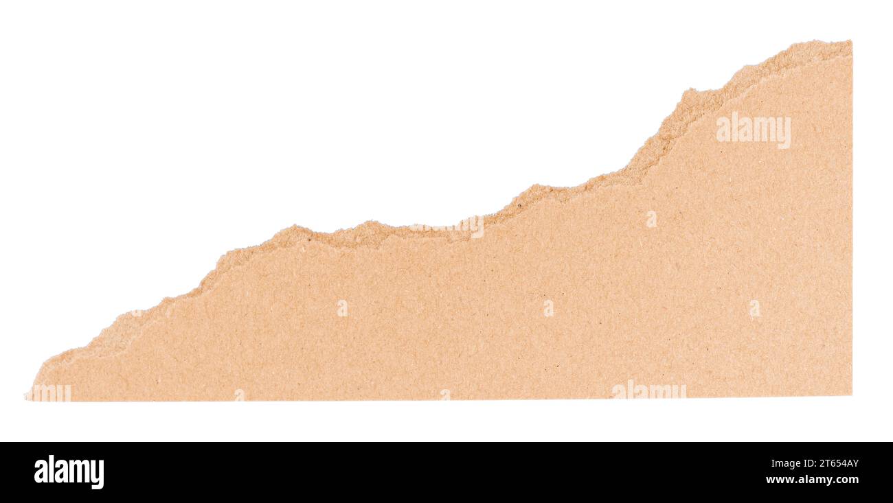 Coin de papier en carton brun déchiré isolé sur un fond blanc Banque D'Images