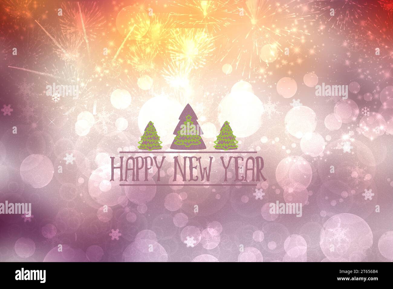 Joyeux Noël et bonne année 2024 conception de texture de fond de carte avec abstrait flou rose festif et jaune bokeh illuminé étoiles et sylvester Banque D'Images