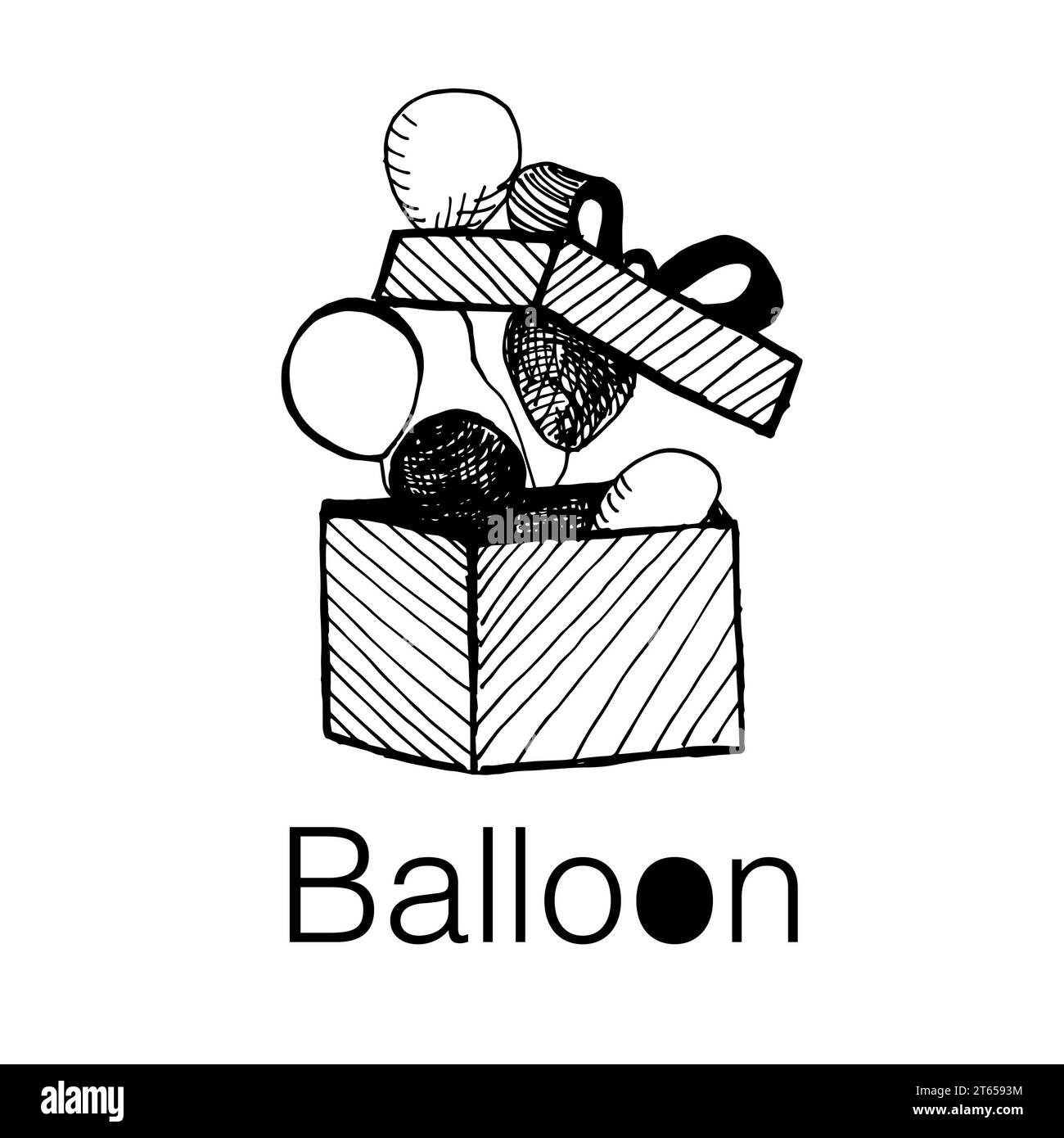 logo ballon combiné pour les fêtes d'enfants et d'adultes. Boîte cadeau avec ballons. vecteur Banque D'Images