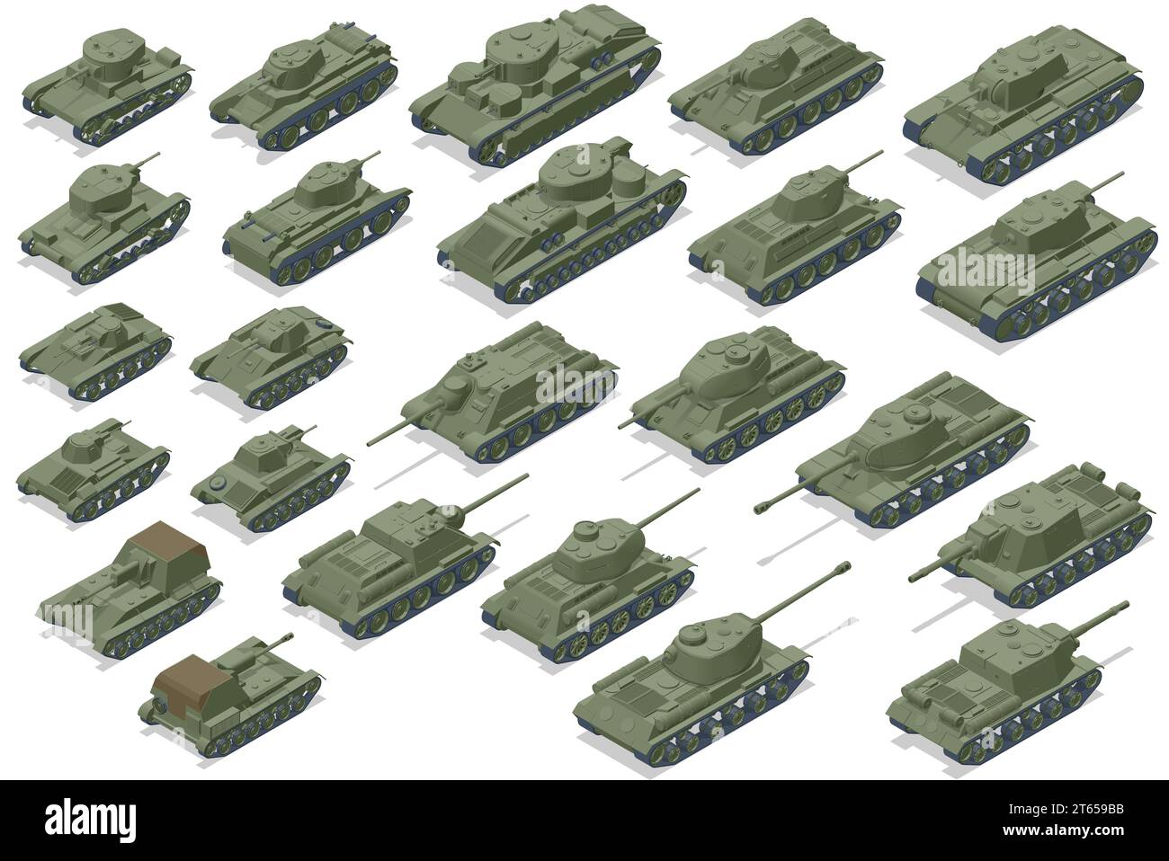 Icônes isométriques des chars de l'URSS. Véhicule blindé de combat conçu pour le combat de première ligne, avec une forte puissance de feu Illustration de Vecteur
