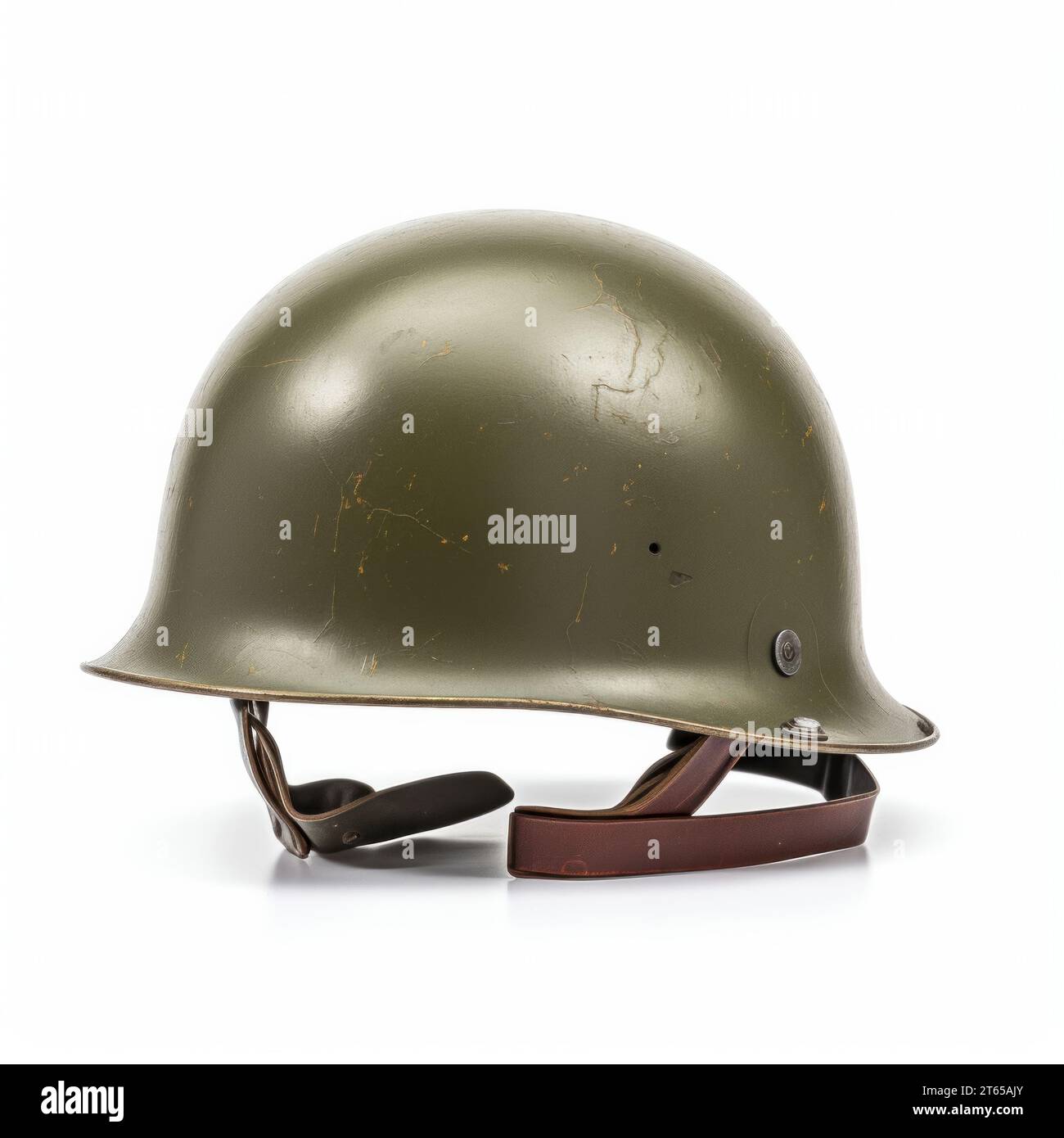 un casque militaire vert vintage isolé sur un fond blanc Banque D'Images