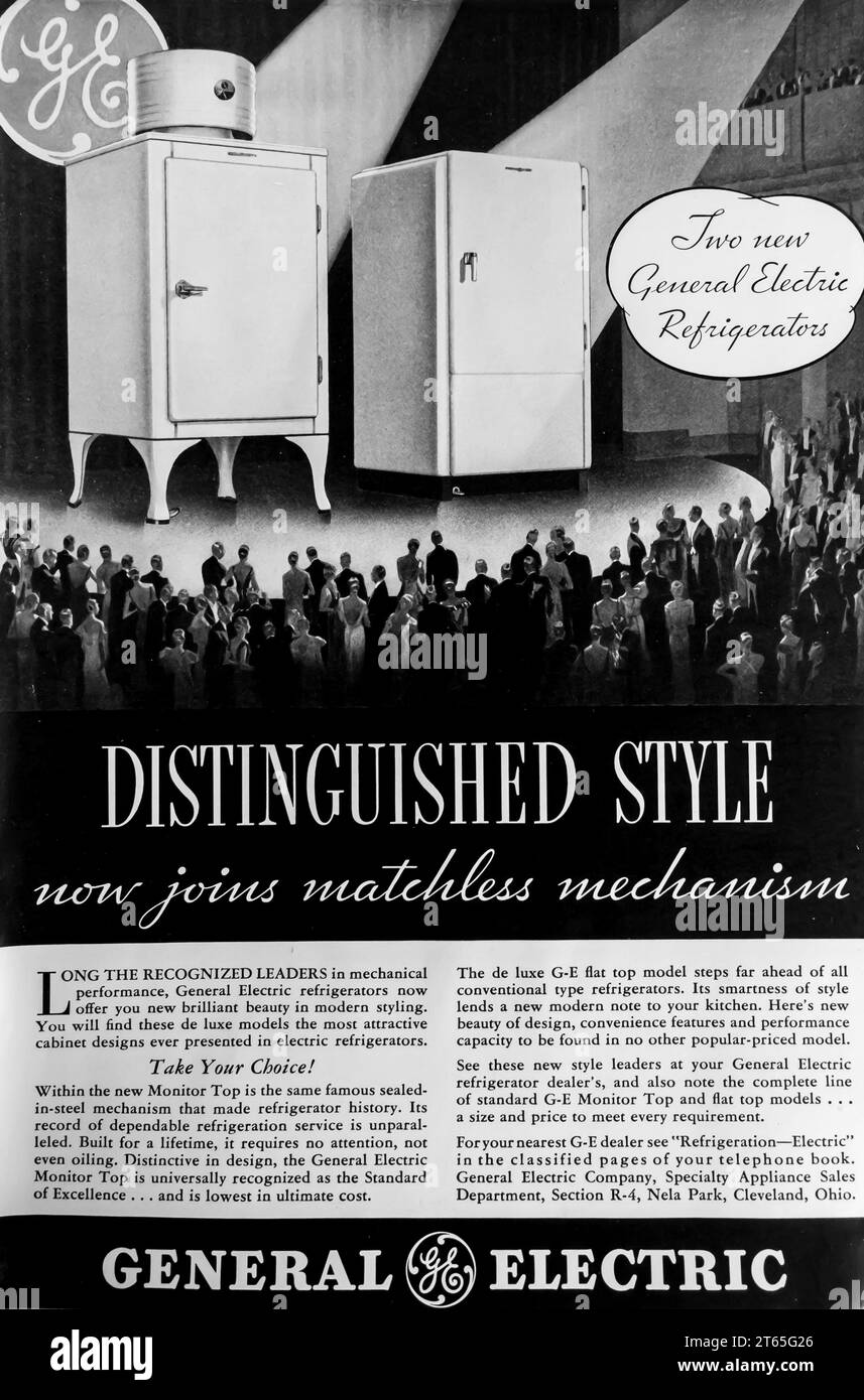 1934 réfrigérateurs General Electric ad Banque D'Images