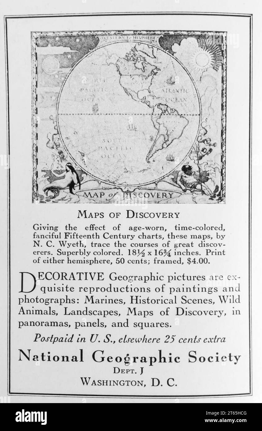 1934 cartes de découverte par National Geographic Society ad Banque D'Images