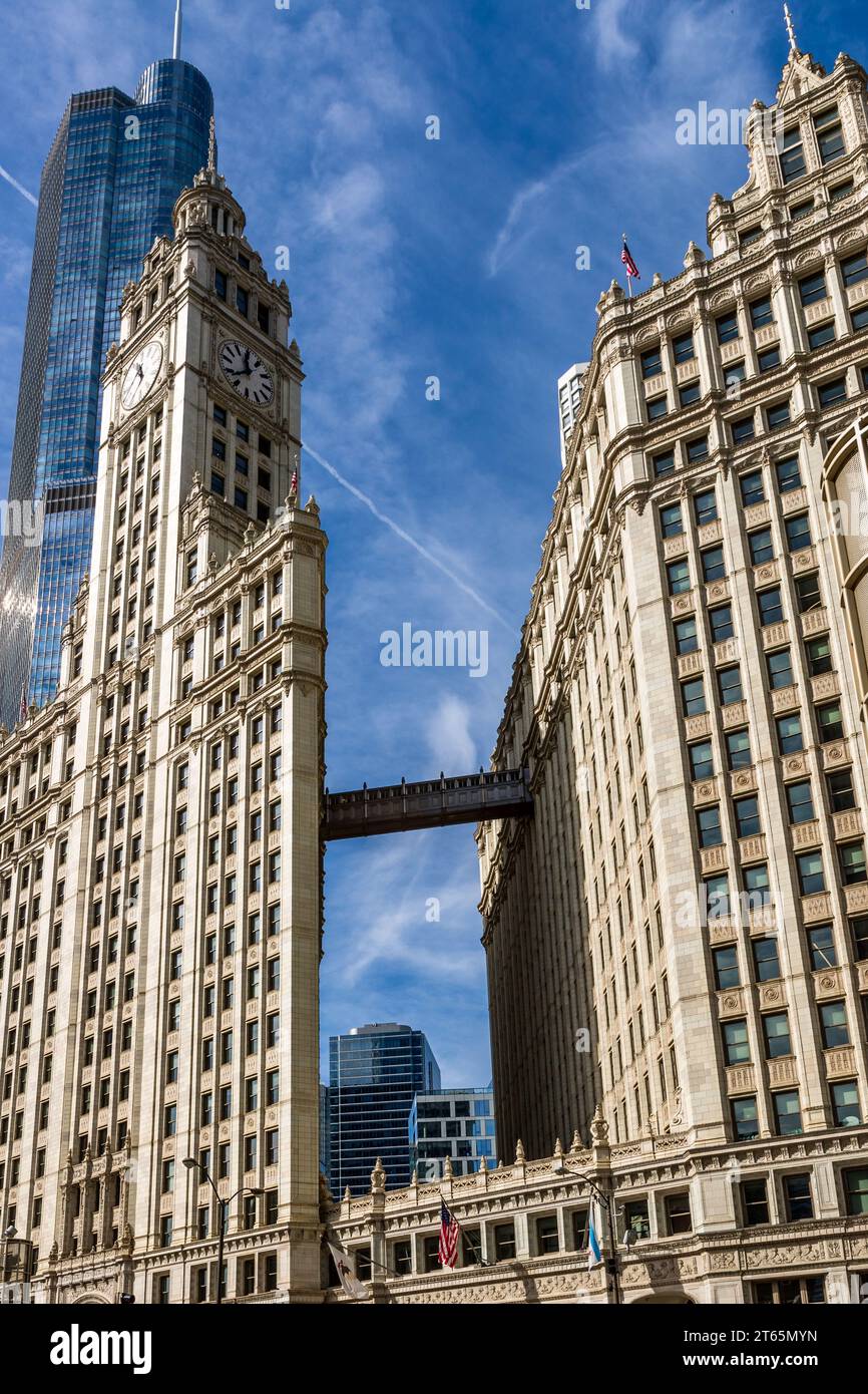 Pont entre les deux bâtiments de la Wrigley House à Chicago, États-Unis Banque D'Images