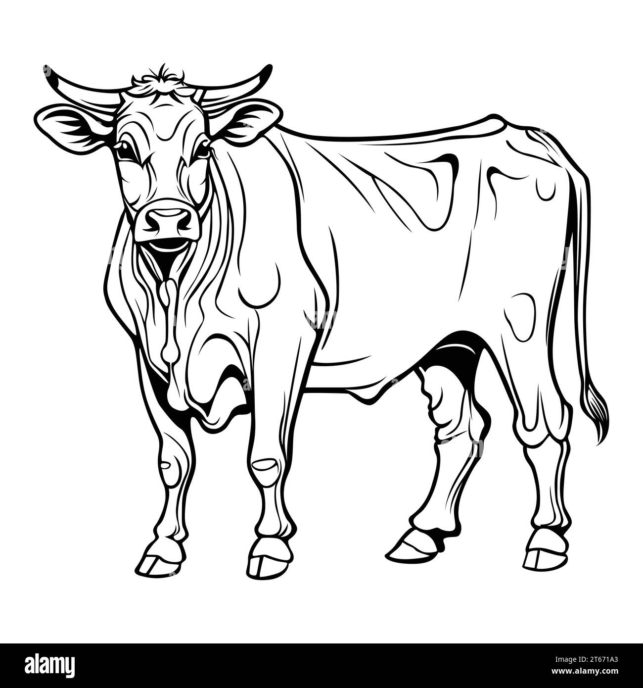 Dessin à la main, plat, dessin vectoriel de contour de vache Illustration de Vecteur