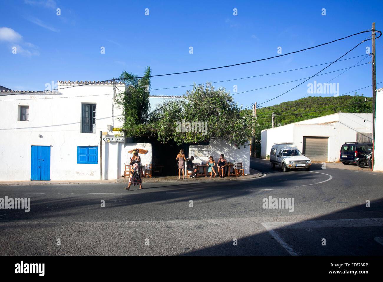 Bar Restaurant CAN Anita dans la ville de Sant Carlos sur l'île d'Ibiza, Espagne. Banque D'Images