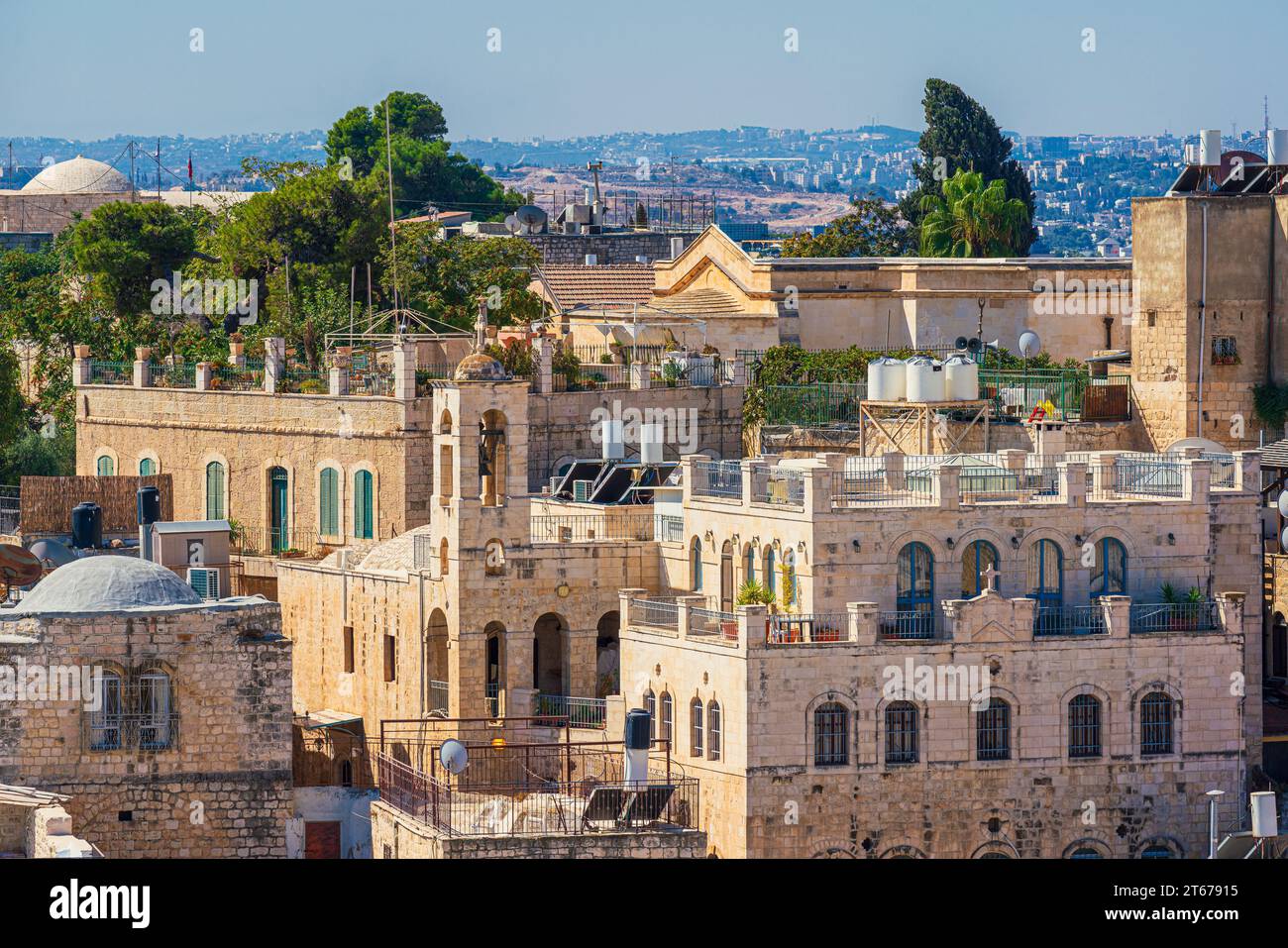 Vue sur le quartier arménien dans la vieille ville de Jérusalem avec l'église maronite Banque D'Images