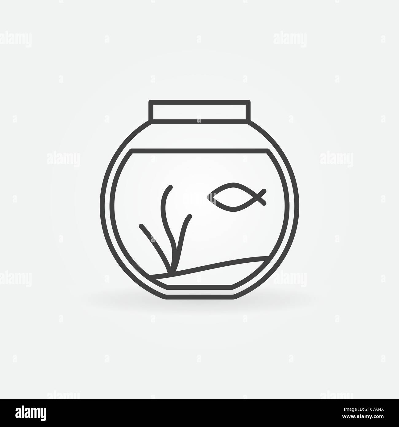 Icône de contour de bol de poisson - aquarium rond de vecteur avec un symbole minimal de poisson ou un élément de logo dans le style de ligne mince Illustration de Vecteur