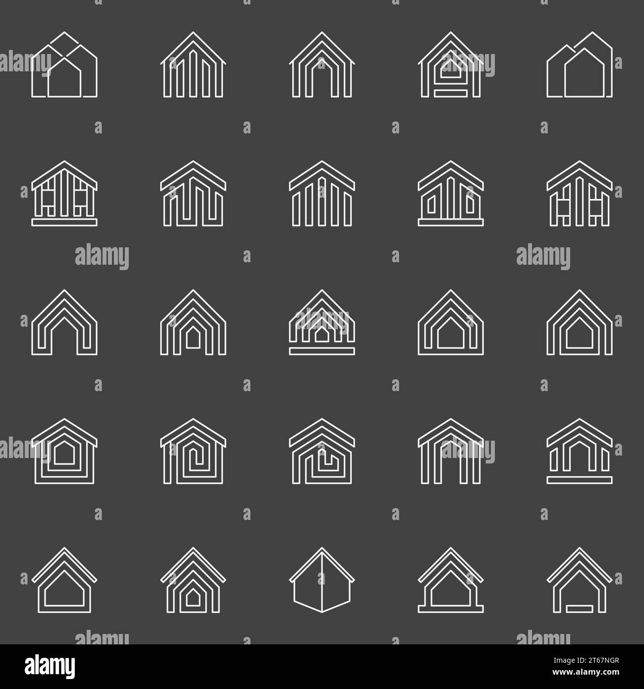 Icônes de maison et de propriété. Collection vectorielle de signes immobiliers de contour minimal ou d'éléments de conception sur fond sombre Illustration de Vecteur