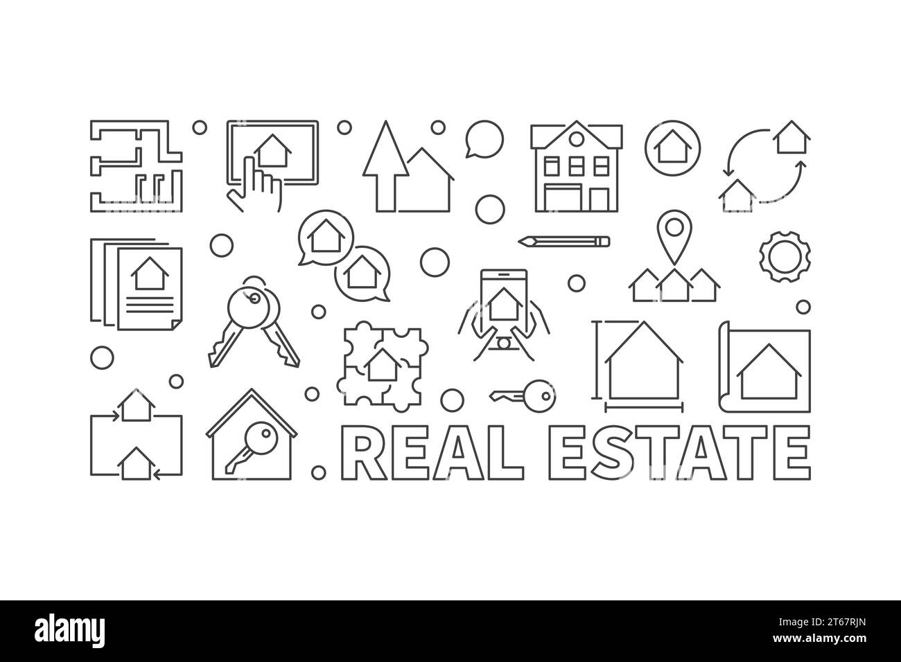 Illustration horizontale ou bannière de vecteur de contour immobilier Illustration de Vecteur