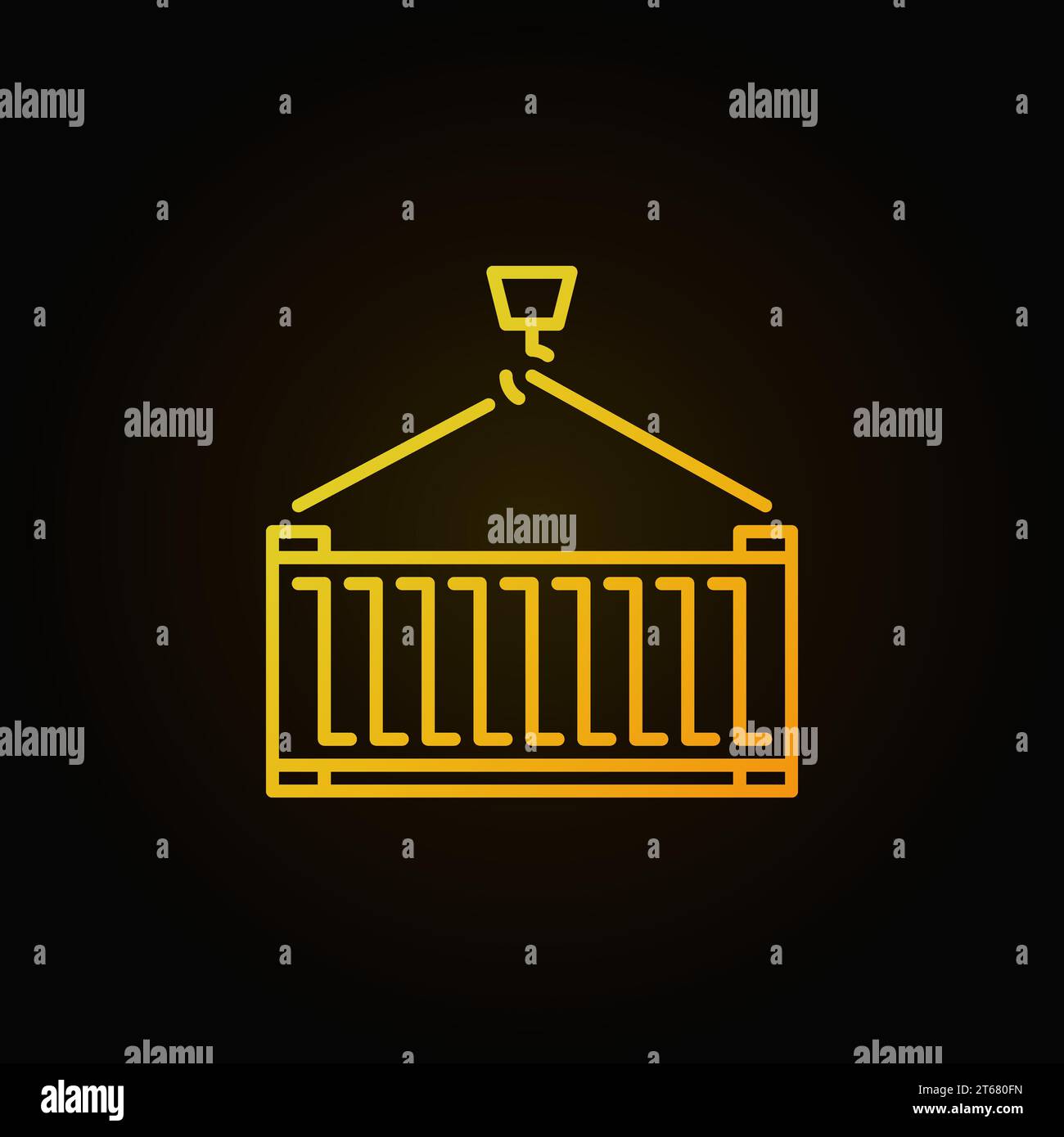 Icône ou signe jaune de vecteur de conteneur de cargaison dans le style de ligne mince sur fond sombre Illustration de Vecteur