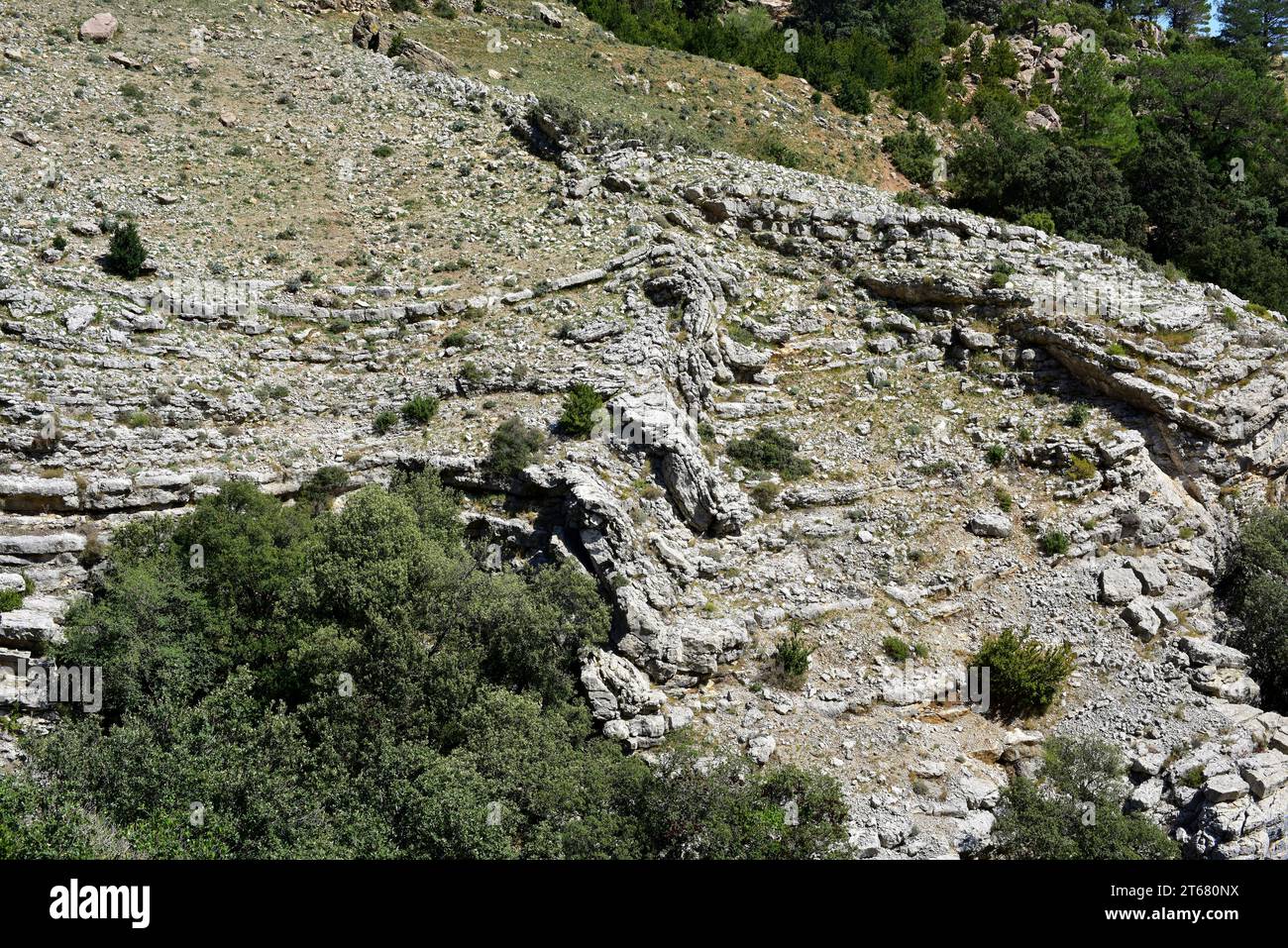 Pli monoligne. Cette photo a été prise dans les ports de Tortosa-Beseit, province de Tarragone, Catalogne, Espagne. Banque D'Images