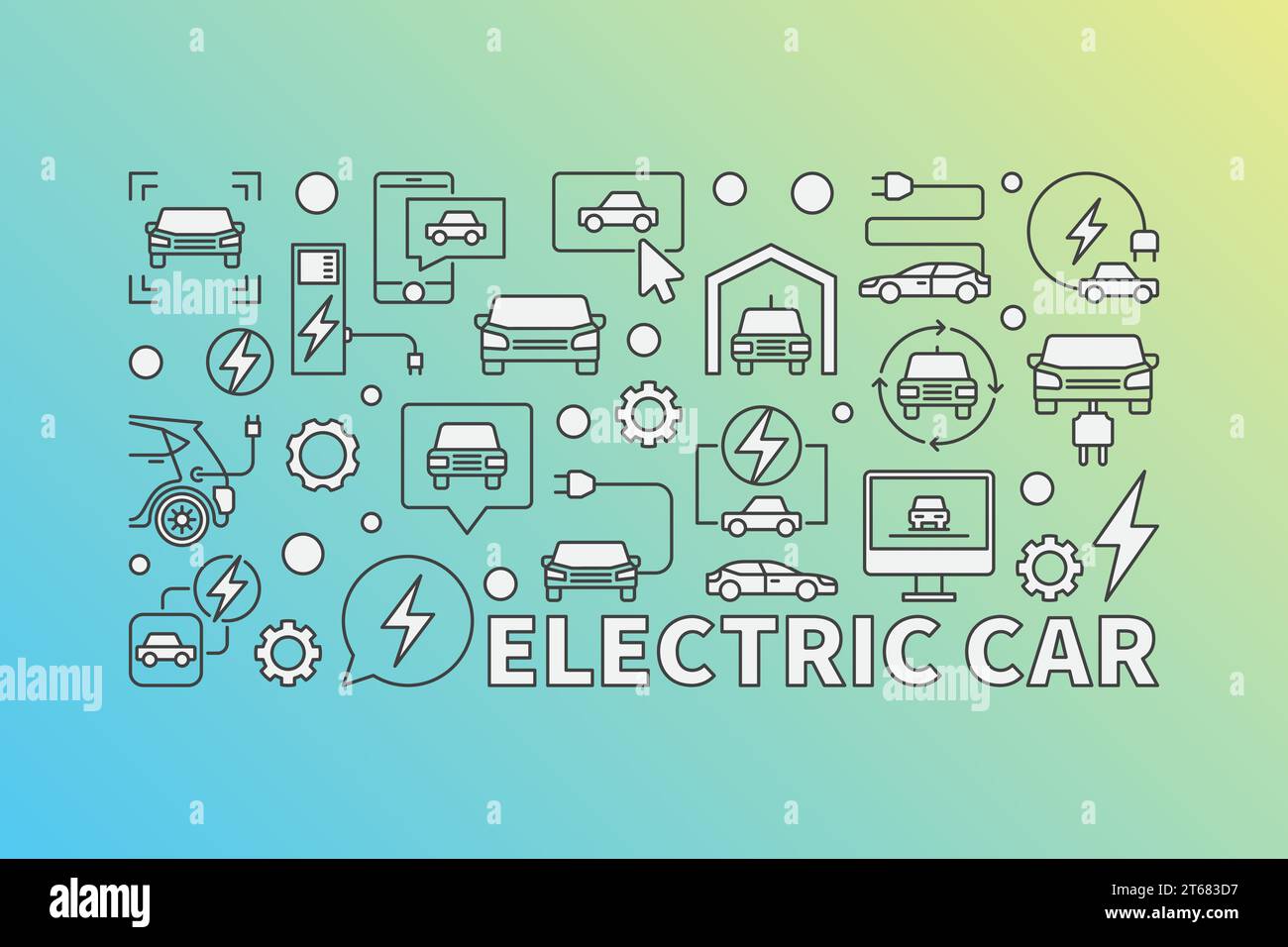 Illustration horizontale de voiture électrique moderne ou bannière concept EV Illustration de Vecteur