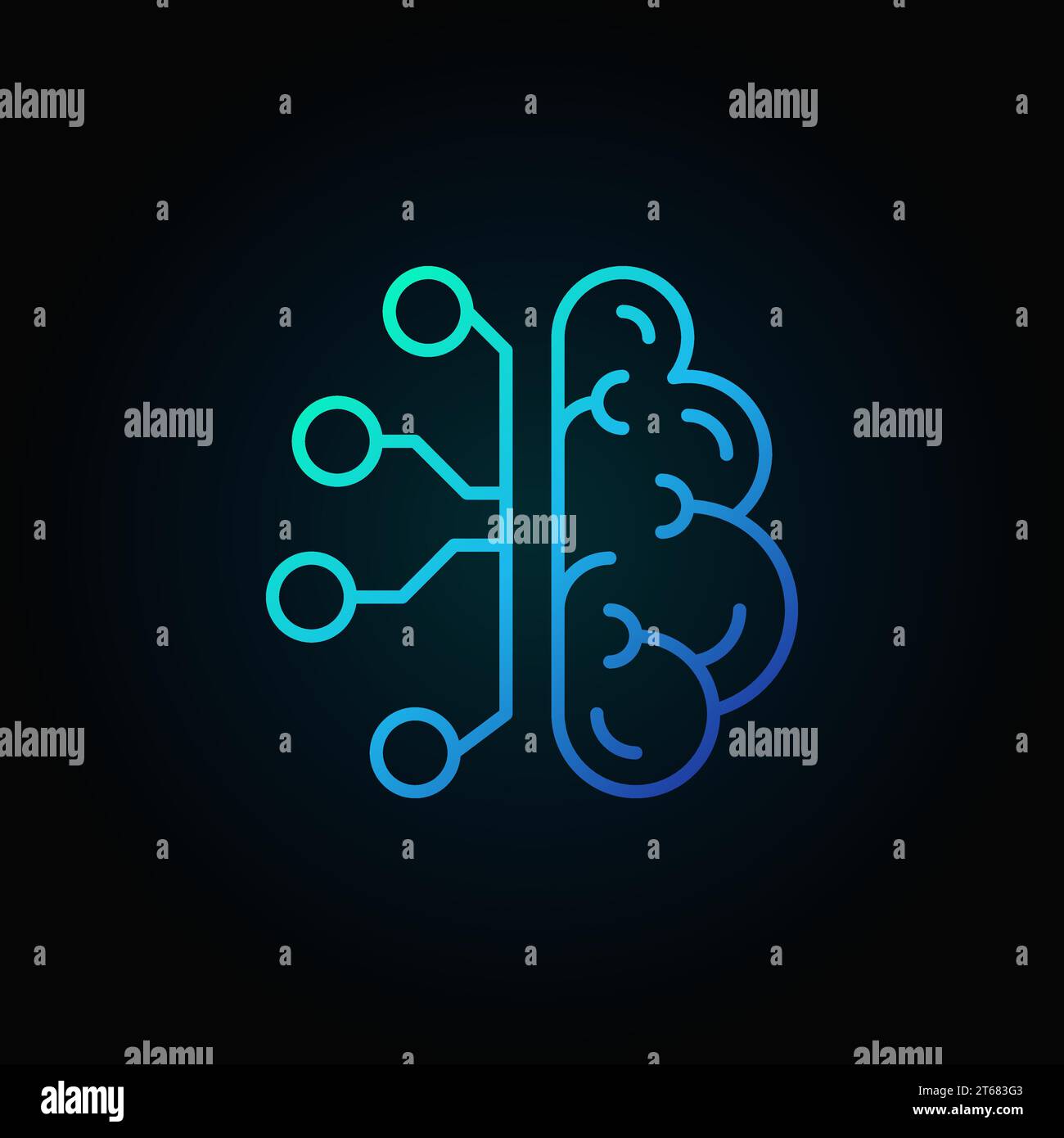 Icône bleue Cyberbrain Line. Vecteur intelligence artificielle concept de cerveau signe de ligne mince sur fond sombre Illustration de Vecteur