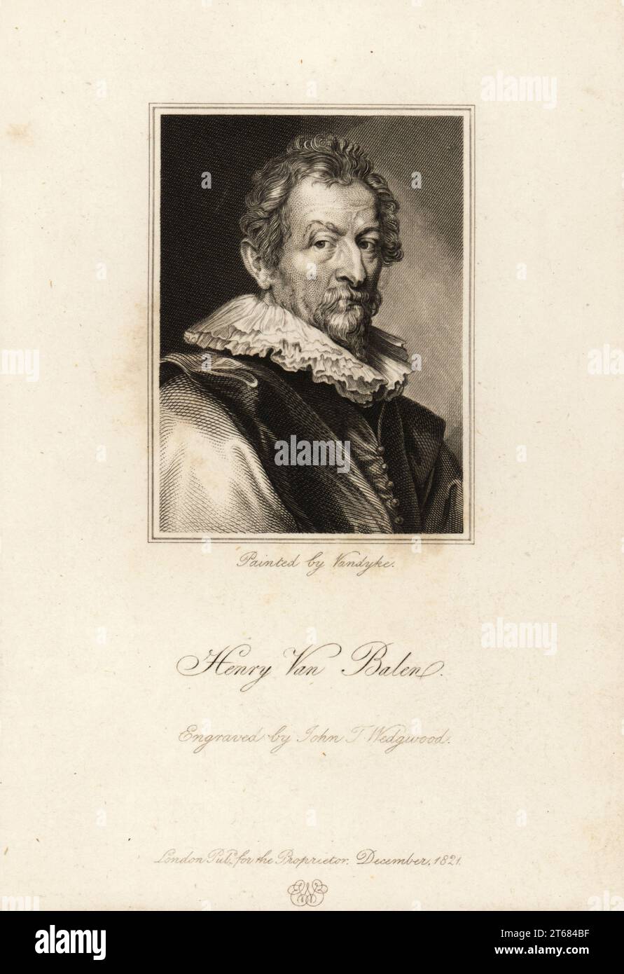 Portrait de Hendrick van Balen, peintre baroque flamand et concepteur de vitraux, vers 1573-1632.. Henry van Balen. Gravure sur acier de John H. Wedgwood d'après un portrait d'Anthony van Dyke d'Edward Walmsleys Physiognomical Portraits, cent personnages distingués, Londres, 1821. Banque D'Images