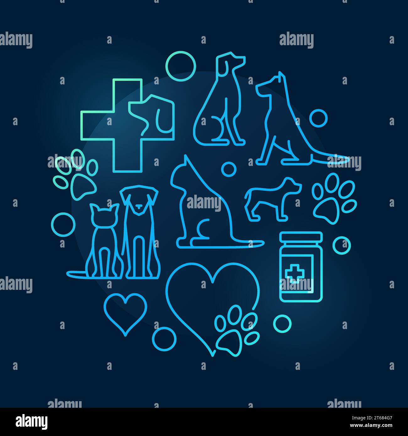 Symbole circulaire coloré d'hôpital vétérinaire - vecteur minimal animal clinique signe de concept dans le style de ligne mince sur fond sombre Illustration de Vecteur