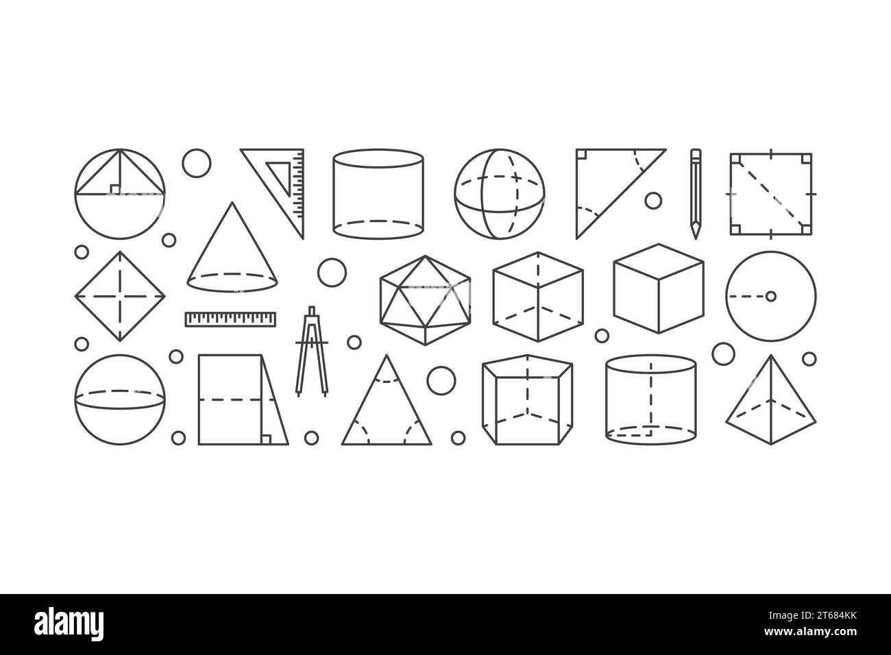 Illustration horizontale de ligne de vecteur de géométrie faite avec des icônes de formes géométriques sur fond blanc Illustration de Vecteur