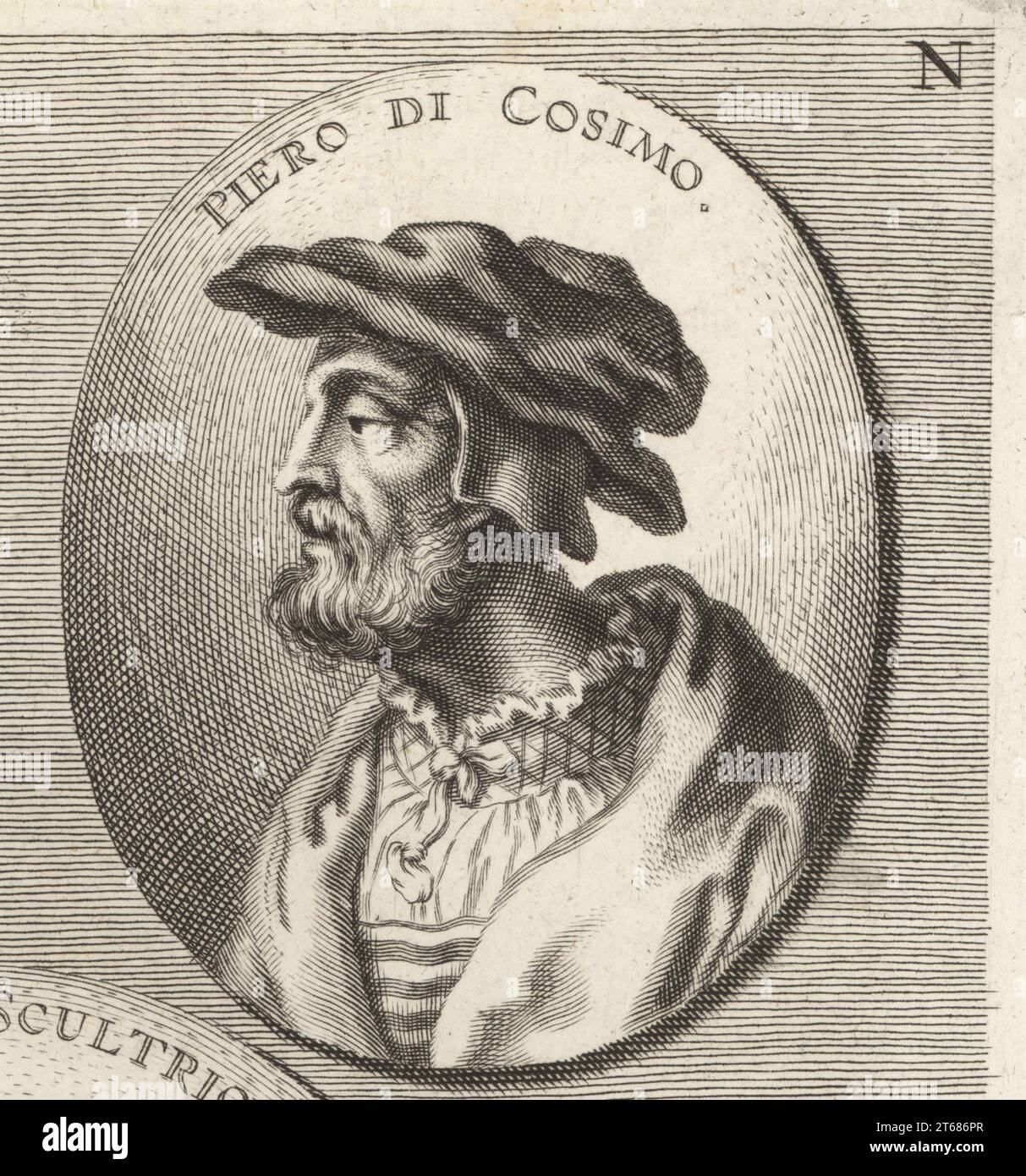 Piero di Cosimo, également connu sous le nom de Piero di Lorenzo, peintre italien de la Renaissance, 1462-1522. Gravure sur cuivre de Jacob von Sandrart d'après une illustration de Joachim von Sandrart de son LAcademia Todesca, della Architectura, Scultura & Pittura, oder Teutsche Academie, der Edlen Bau- Bild- und Mahlerey-Kunste, Académie allemande d'architecture, de sculpture et de peinture, Jacob von Sandrart, Nuremberg, 1675. Banque D'Images