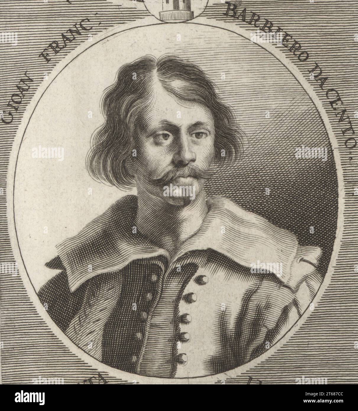 Guercino, né Giovanni Francesco Barbieri, peintre baroque italien et dessinateur de Cento, 1591-1666. Gioan Franc Barbiero da Cento. Gravure sur cuivre de Philipp Kilian d'après une illustration de Joachim von Sandrart de son LAcademia Todesca, della Architectura, Scultura & Pittura, oder Teutsche Academie, der Edlen Bau- Bild- und Mahlerey-Kunste, Académie allemande d'architecture, de sculpture et de peinture, Jacob von Sandrart, Nuremberg, 1675. Banque D'Images