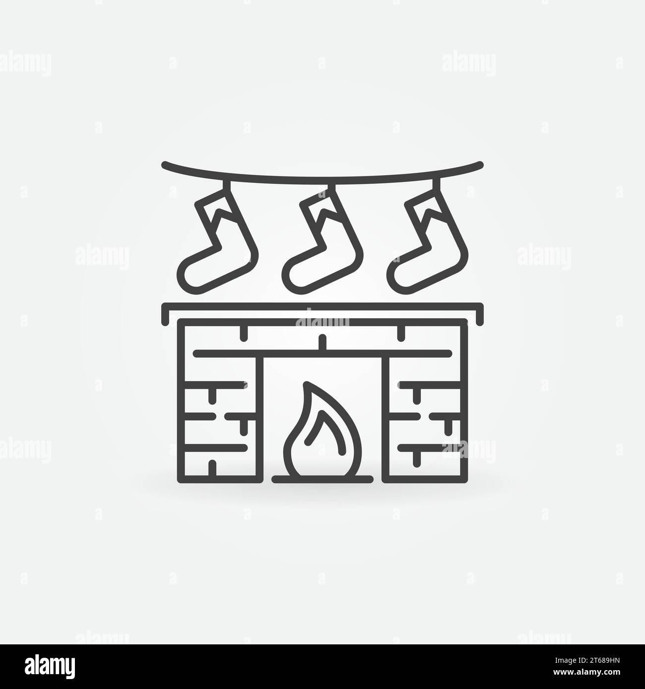 Cheminée de Noël avec icône vectorielle de cadeaux ou élément de conception dans le style de ligne mince Illustration de Vecteur