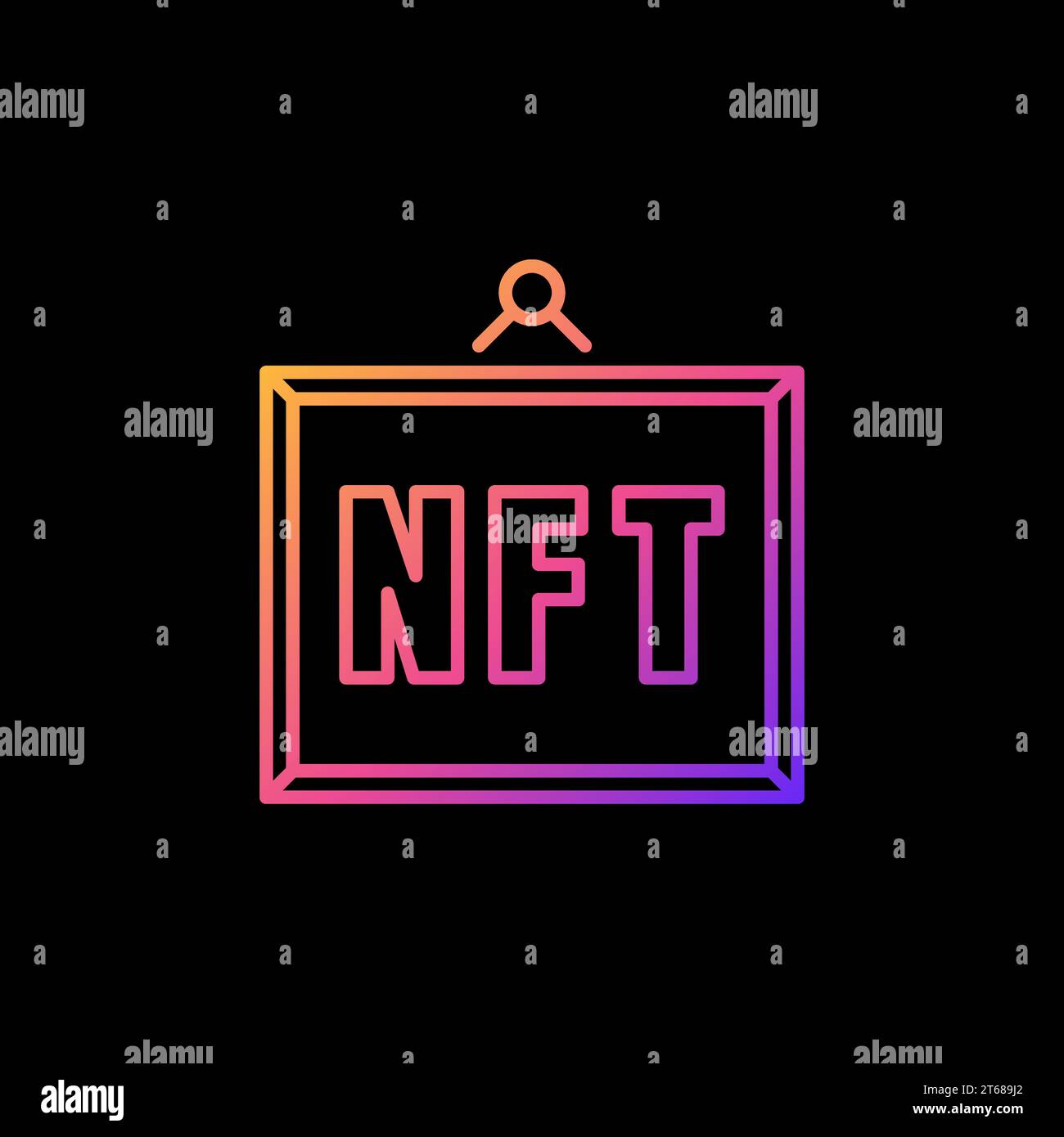 Icône colorée de ligne d'illustration NFT. Symbole de concept de vecteur linéaire d'image encadrée de jeton non fongible sur fond sombre Illustration de Vecteur
