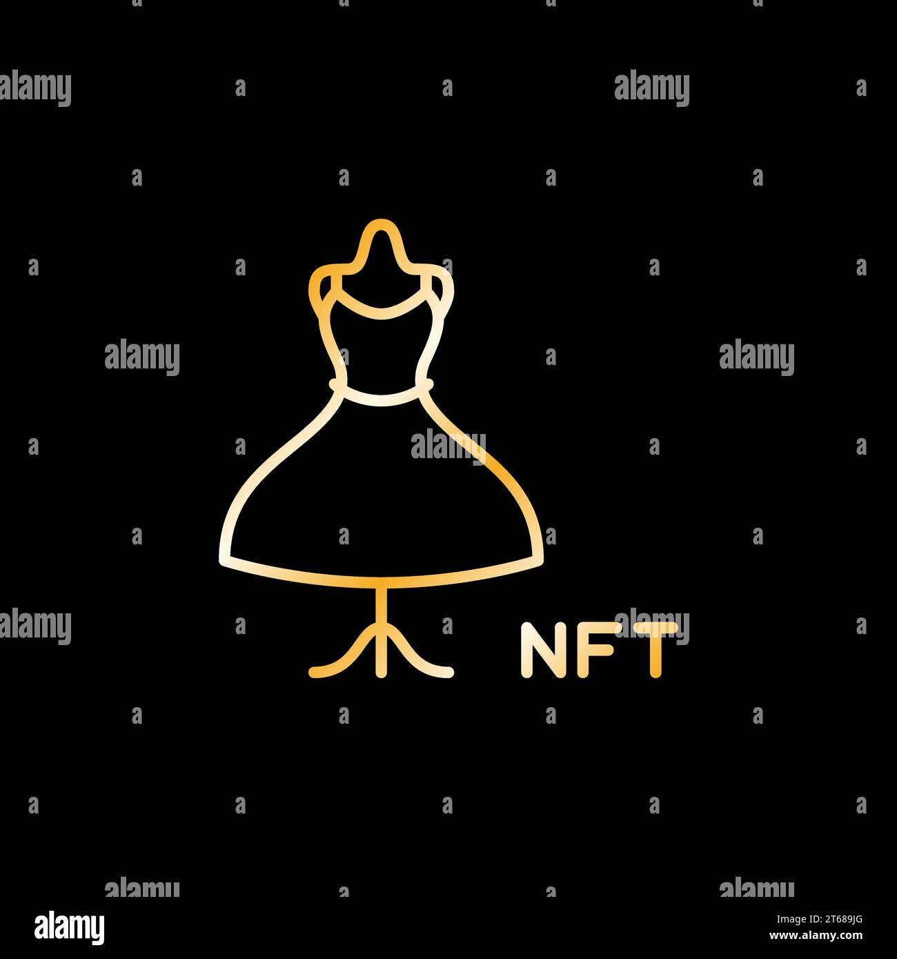 NFT Fashion Vector concept linéaire icône d'or - non fongible Token Woman symbole de contour de robe sur fond sombre Illustration de Vecteur