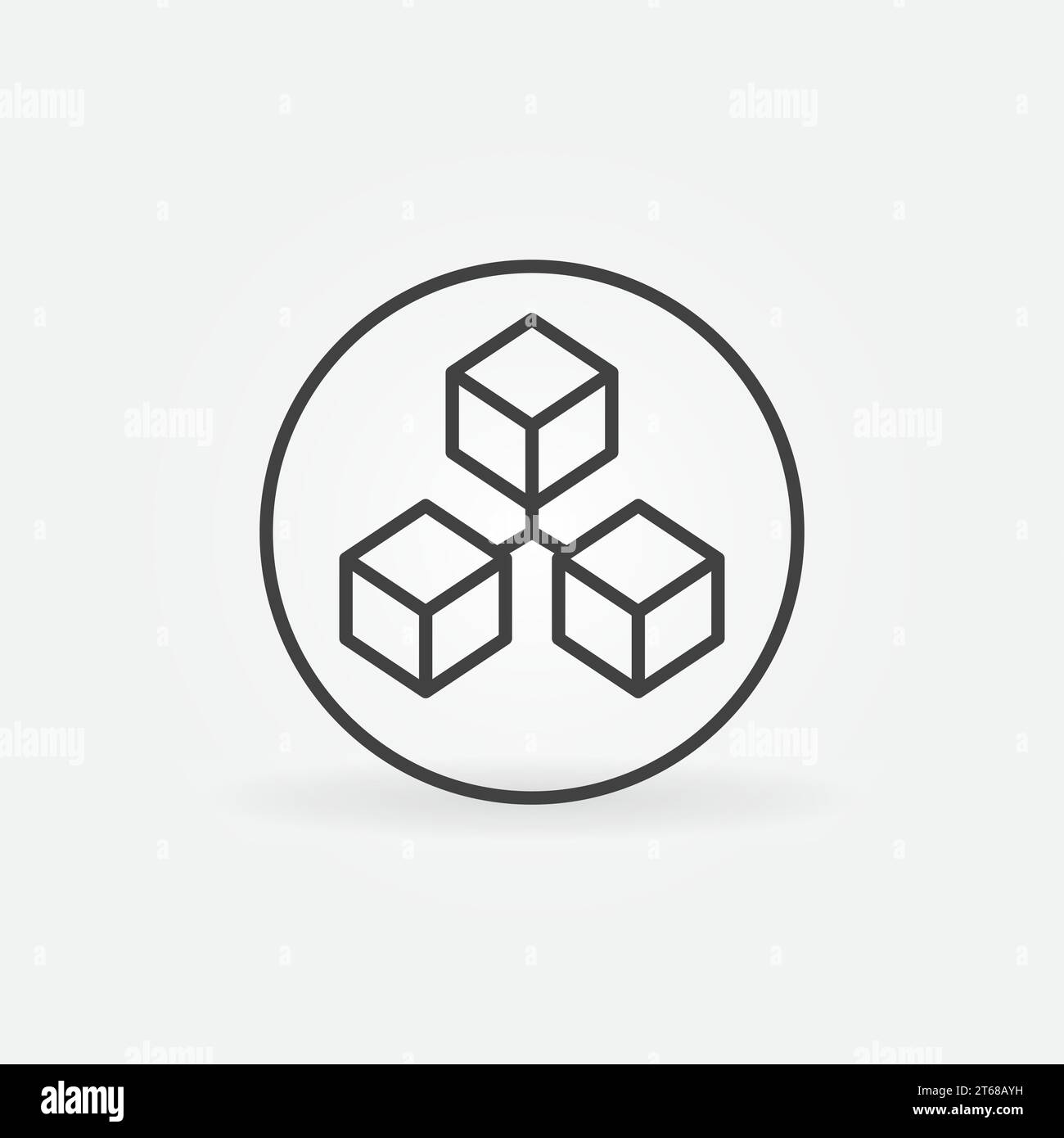 Trois blocs connectés - technologie blockchain en cercle icône de concept de vecteur linéaire ou élément de logo Illustration de Vecteur