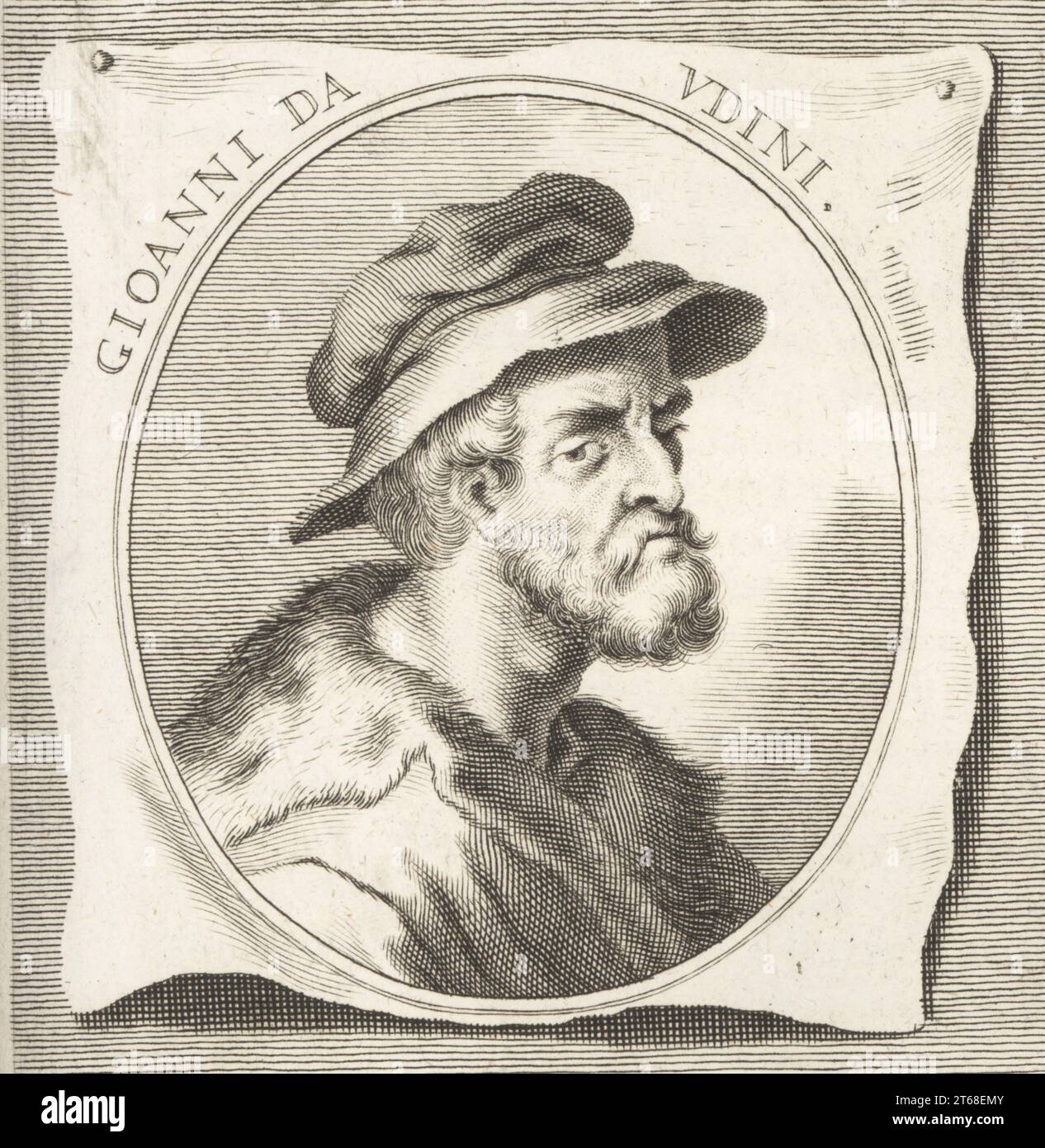 Giovanni da Udine, Giovanni Nanni, ou Giovanni de' Ricamatori, peintre et architecte italien né à Udine, 1487-1564. Gioanni da Udini. Gravure sur cuivre de Philipp Kilian d'après une illustration de Joachim von Sandrart de son LAcademia Todesca, della Architectura, Scultura & Pittura, oder Teutsche Academie, der Edlen Bau- Bild- und Mahlerey-Kunste, Académie allemande d'architecture, de sculpture et de peinture, Jacob von Sandrart, Nuremberg, 1675. Banque D'Images