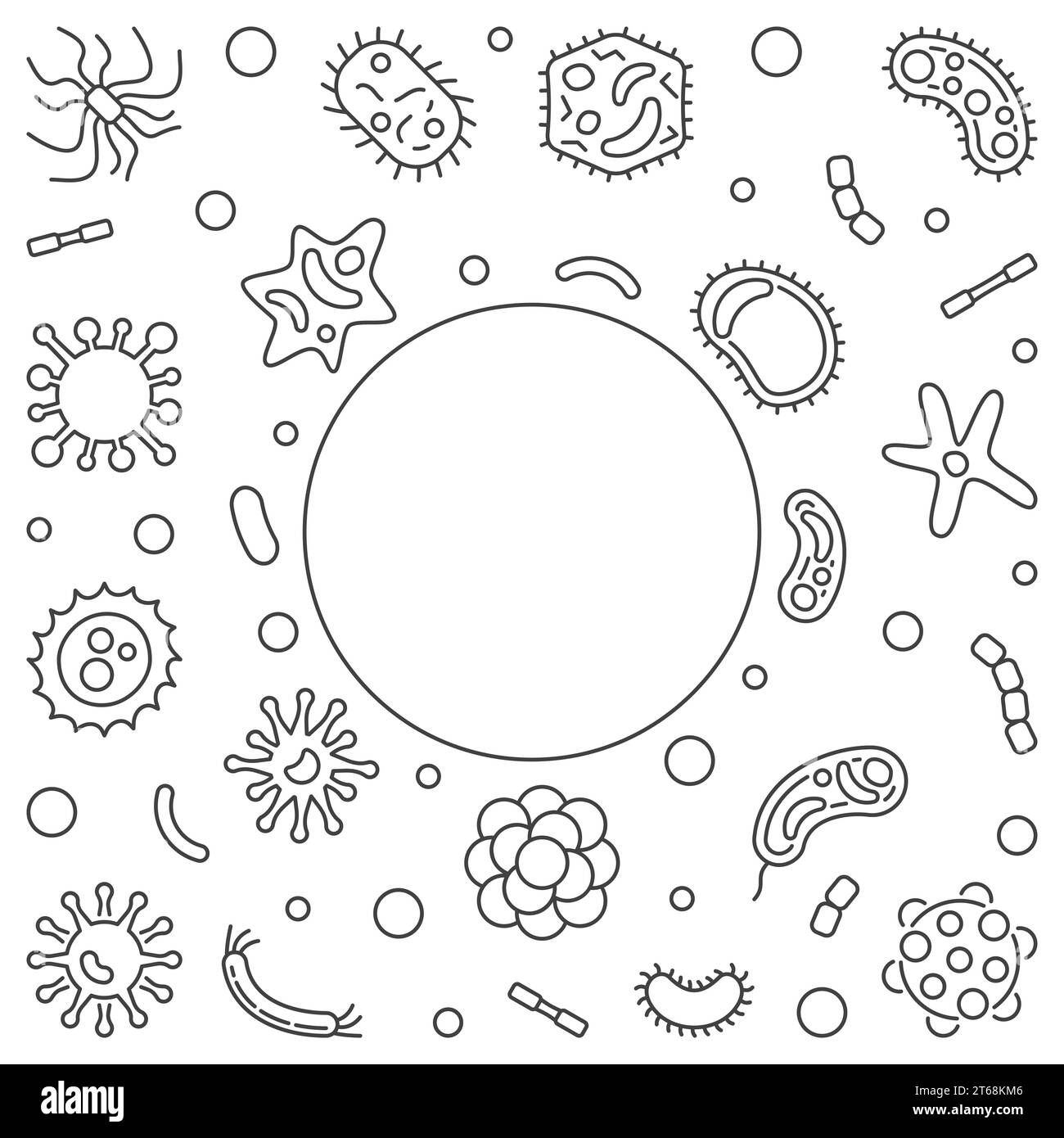 Bactéries, virus et champignons fond carré - cadre vectoriel dans le style de ligne mince Illustration de Vecteur