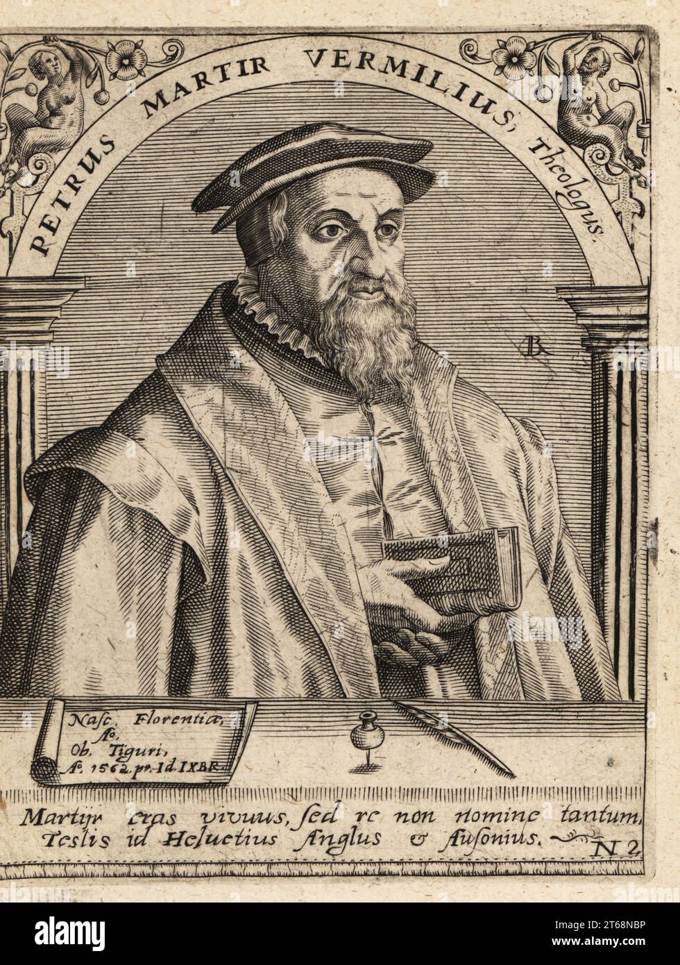 Peter Martyr Vermigli, 1499-1562, théologien réformé d'origine italienne. Petrus Martir Vermilius Theologus. Gravure sur cuivre de Johann Theodore de Bry de Jean-Jacques Boissards Bibliotheca Chalcographica, Johann Ammonius, Francfort, 1650. Banque D'Images