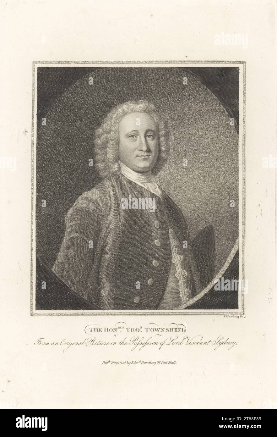 Thomas Townshend, homme politique britannique Whig et érudit, 1701-1780. Fait ses études à Eton et King's College, Cambridge. Député de Winchelsea. Père de Thomas Townshend, 1e vicomte Sydney. L'honorable Thos. Townshend. Gravure sur cuivre par Edward Harding de John Adolphus The British Cabinet, contenant des Portraits de personnages illustres, imprimée par T. Bensley pour E. Harding, 98 Pall Mall, Londres, 1800. Banque D'Images