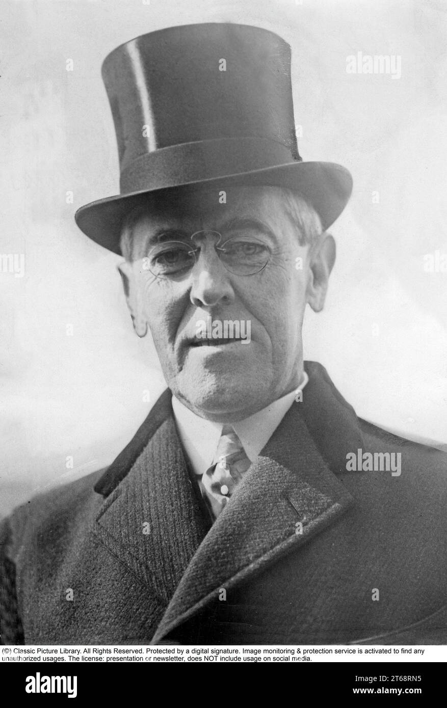 Woodrow Wilson , homme politique américain de 1856-1924 et 28e président des États-Unis de 1913 à 1921. Il a reçu le prix Nobel de la paix en 1919. Banque D'Images