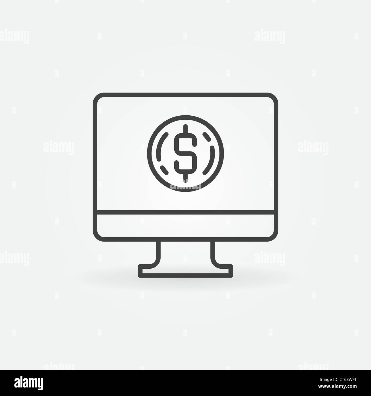 Ordinateur avec icône de contour de pièce de monnaie. Symbole de concept de don d'argent de PC de vecteur dans le style de ligne mince Illustration de Vecteur