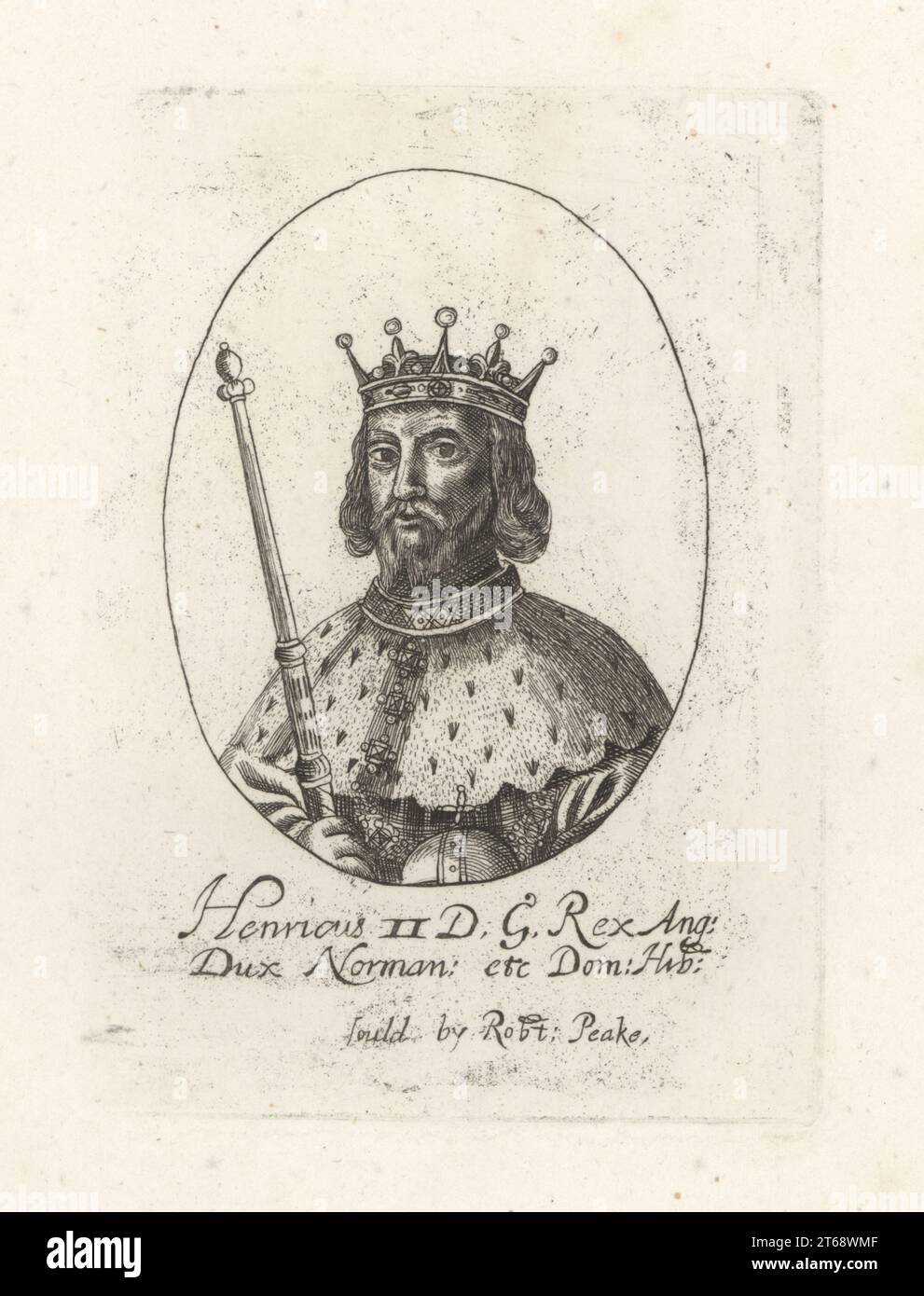 Henri II, ou Henri Plantagenêt, roi d'Angleterre, 1133-1189. Dans la couronne et le manteau d'ermine, tenant l'orbe et le sceptre. Roi Henri II d'Angleterre. Henricus II, DG Rex Ang Dux Norman. Et Dom Hib. Extrait de l'ensemble des rois de William Faithorne, vendu par Robert Peake. Gravure sur cuivre de Samuel Woodburns Gallery of rare Portraits consistant en plaques originales, George Jones, 102 St Martins Lane, Londres, 1816. Banque D'Images