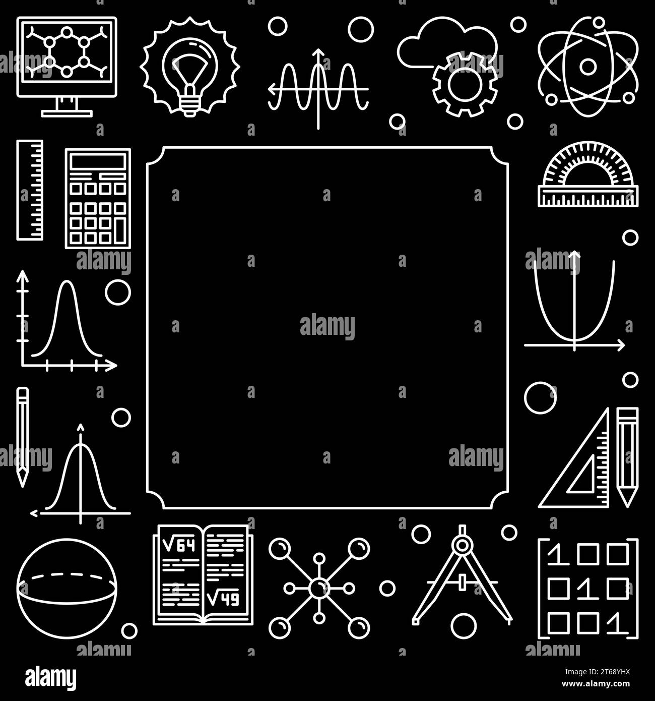 Science, technologie, ingénierie et mathématiques cadre carré avec fond noir. Illustration du contour du concept DE TIGE vectorielle Illustration de Vecteur