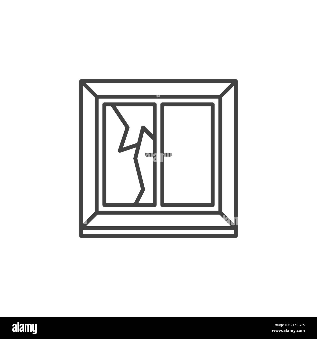 Icône linéaire de fenêtre cassée - signe de fenêtre fissuré vecteur ou élément de conception dans le style de ligne mince Illustration de Vecteur