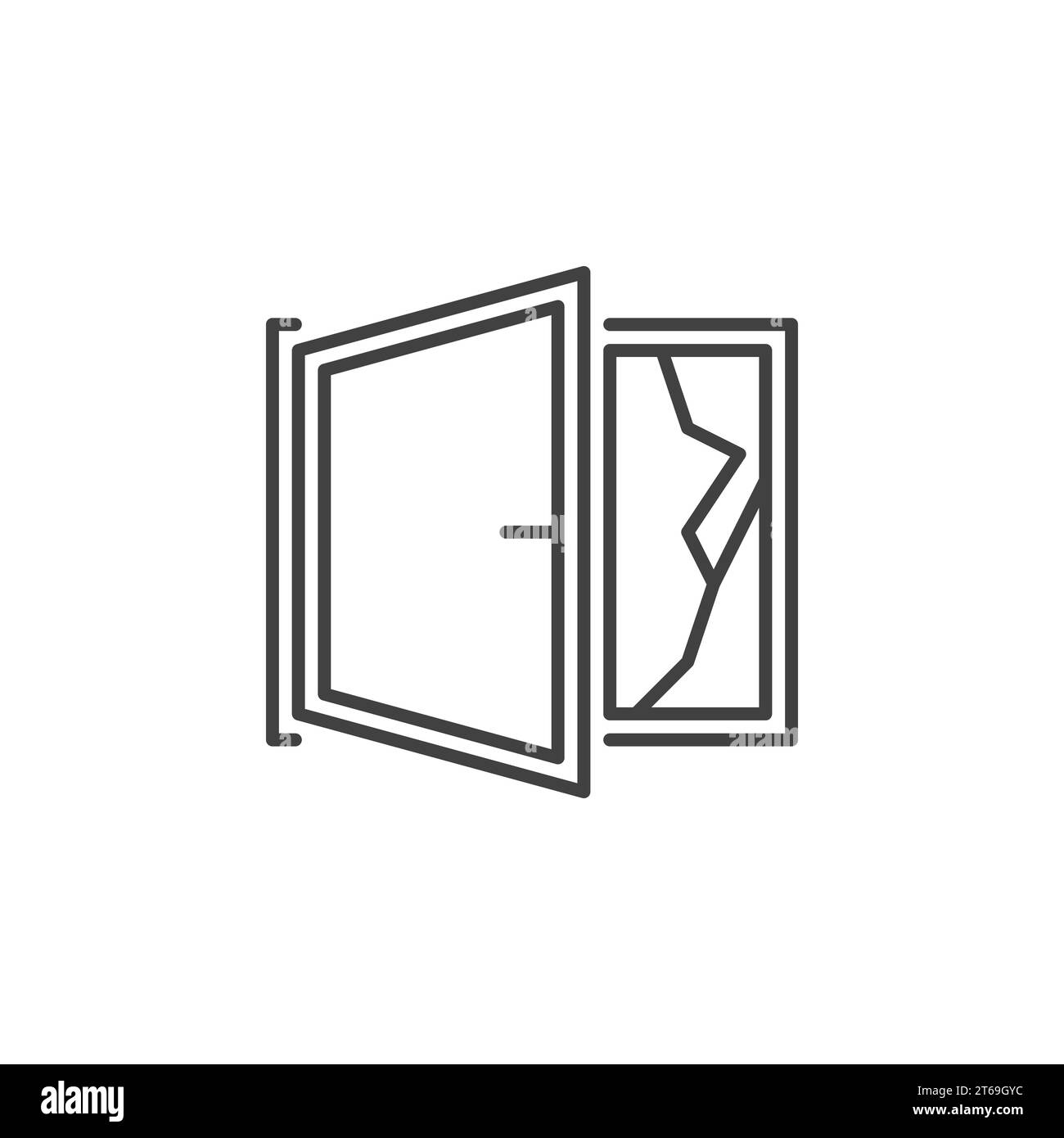 Icône de ligne de fenêtre ouverte brisée. Symbole de fenêtre fissuré vecteur ou élément de conception dans le style de contour Illustration de Vecteur