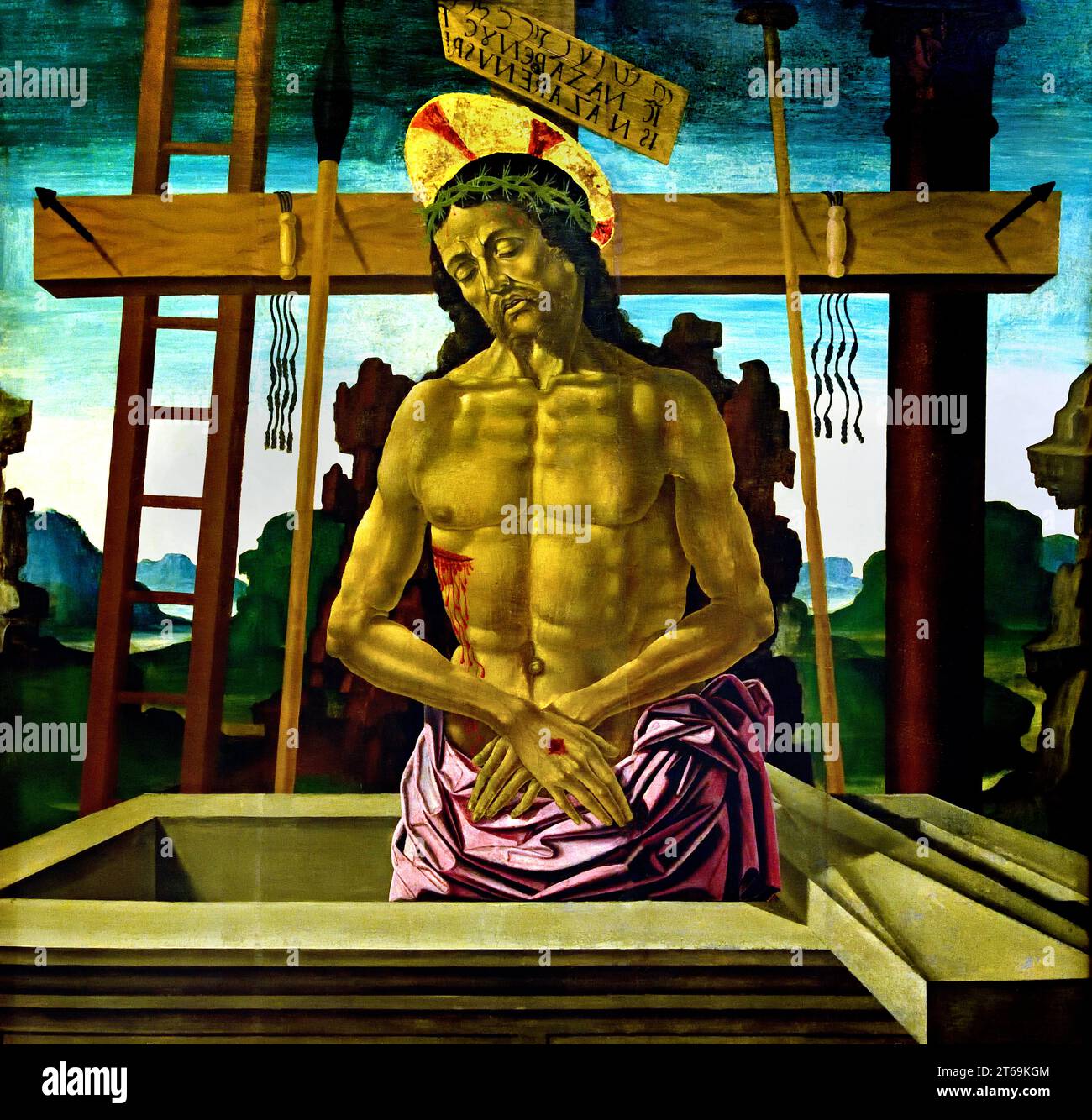 Christ dans la tombe avec les symboles de la passion Vincenzo de Rogata 1510 Musée des Beaux-Arts, Napelles, Italie, Italien, Banque D'Images