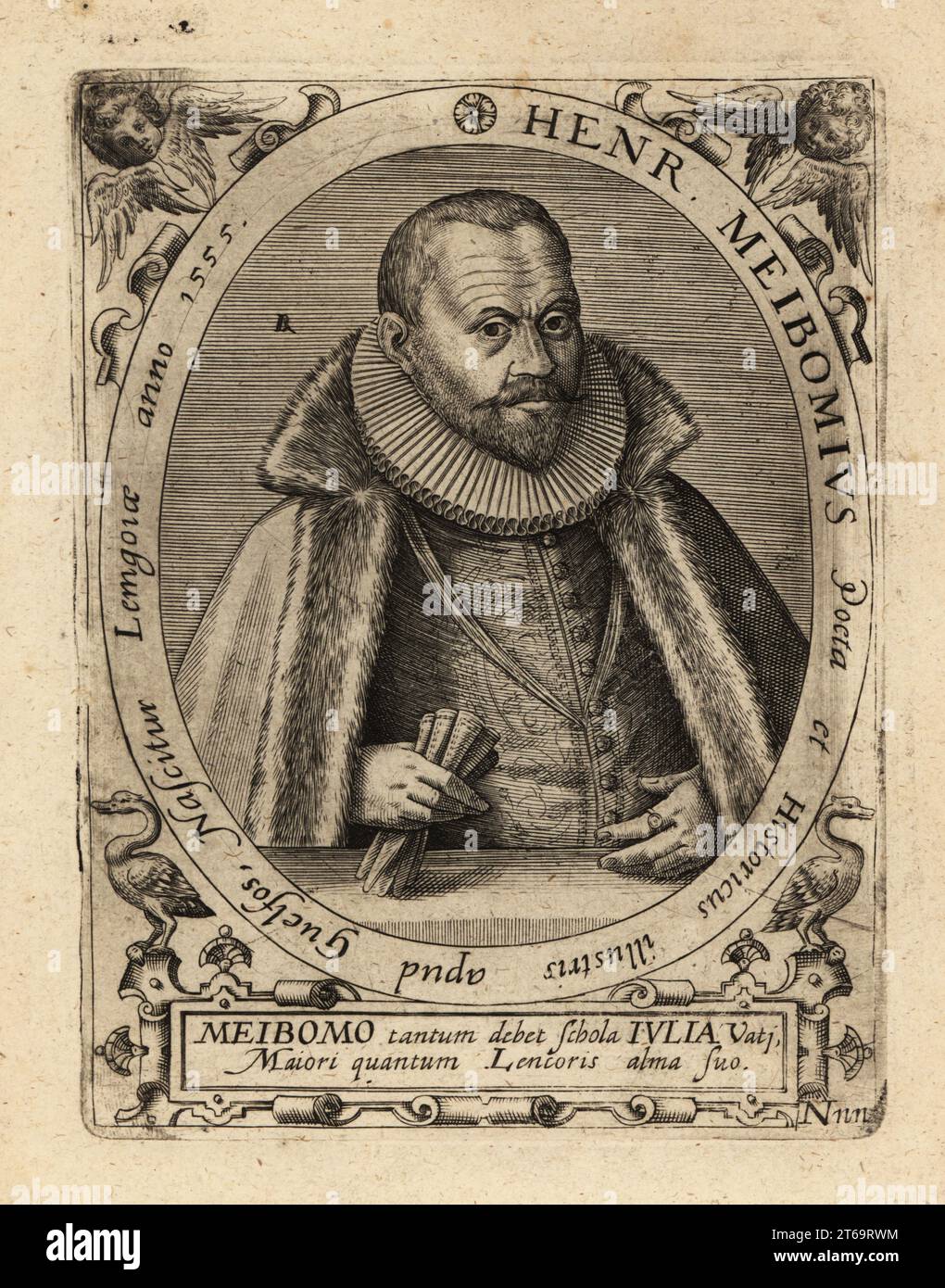 Heinrich Meibom, historien et poète allemand, né à Barntrup en Westphalie, 1555-1625. Henr. Meibomius Poeta et Historicus. Gravure sur cuivre de Johann Theodore de Bry de Jean-Jacques Boissards Bibliotheca Chalcographica, Johann Ammonius, Francfort, 1650. Banque D'Images