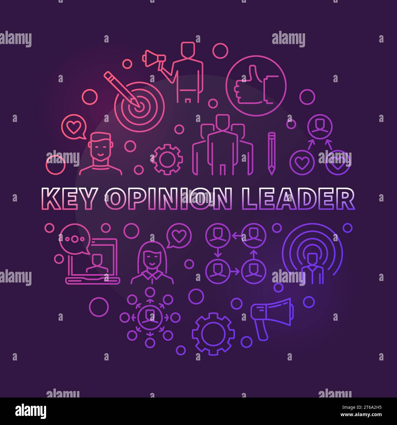 Key opinion leader vecteur concept rond illustration de contour coloré sur fond sombre Illustration de Vecteur