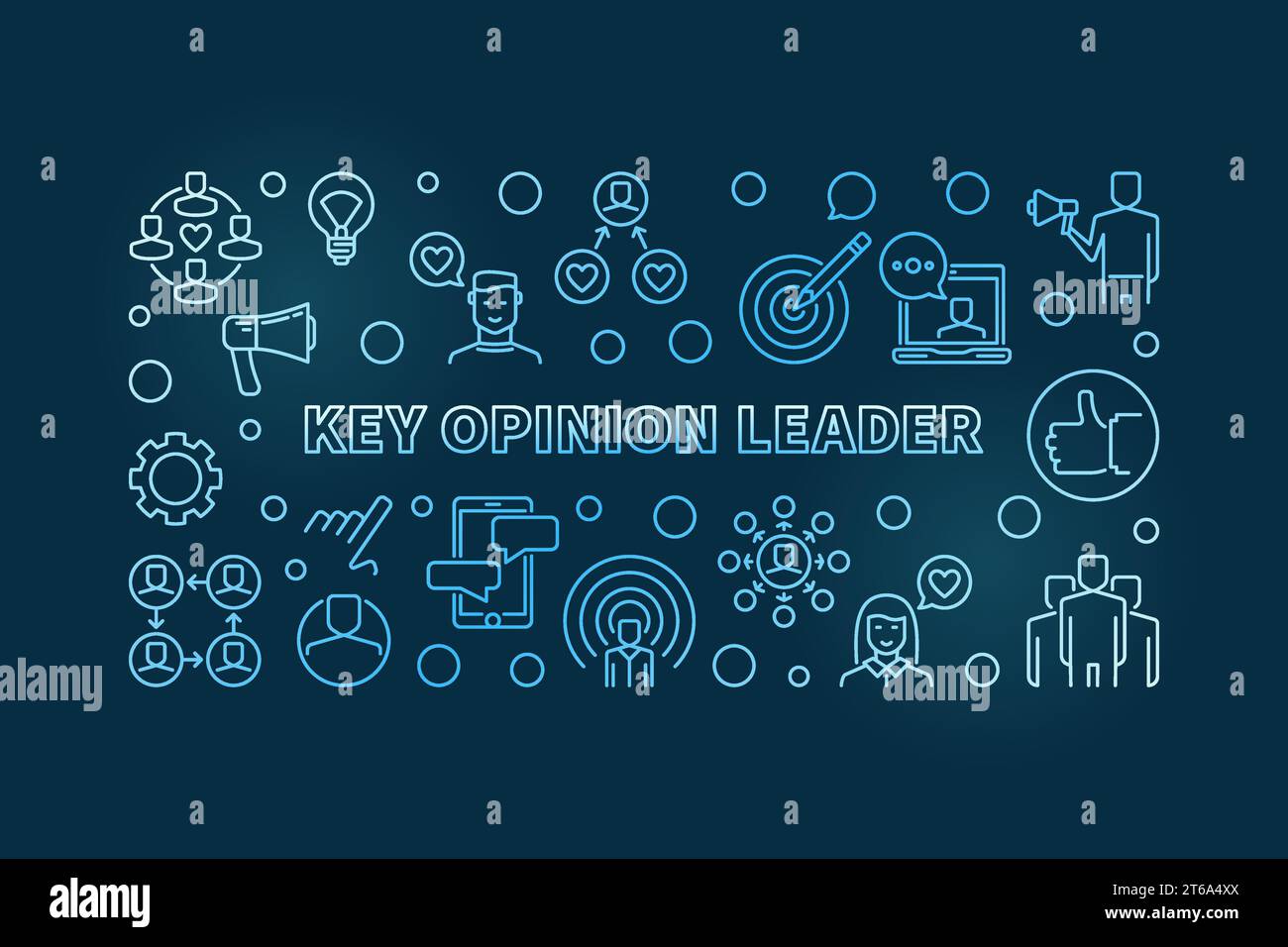 Key opinion leader bannière horizontale linéaire bleue - Vector KOL illustration du contour du concept Illustration de Vecteur