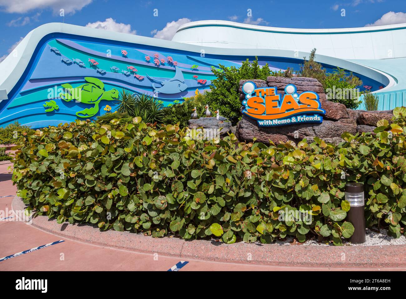Signez à l'extérieur de l'attraction Seas à Epcot au Walt Disney World à Orlando, en Floride Banque D'Images