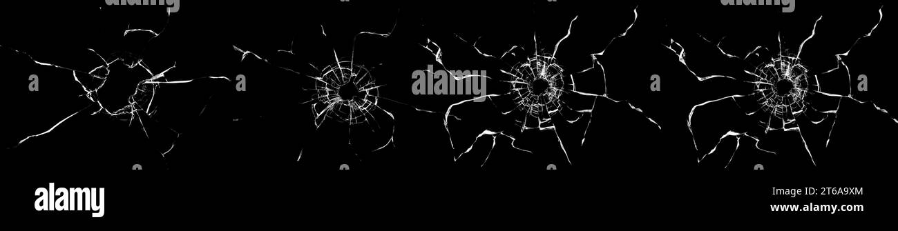 Grande collection de fissures de verre cassé sur fond noir. Concept de plans sur la fenêtre pour la conception Banque D'Images